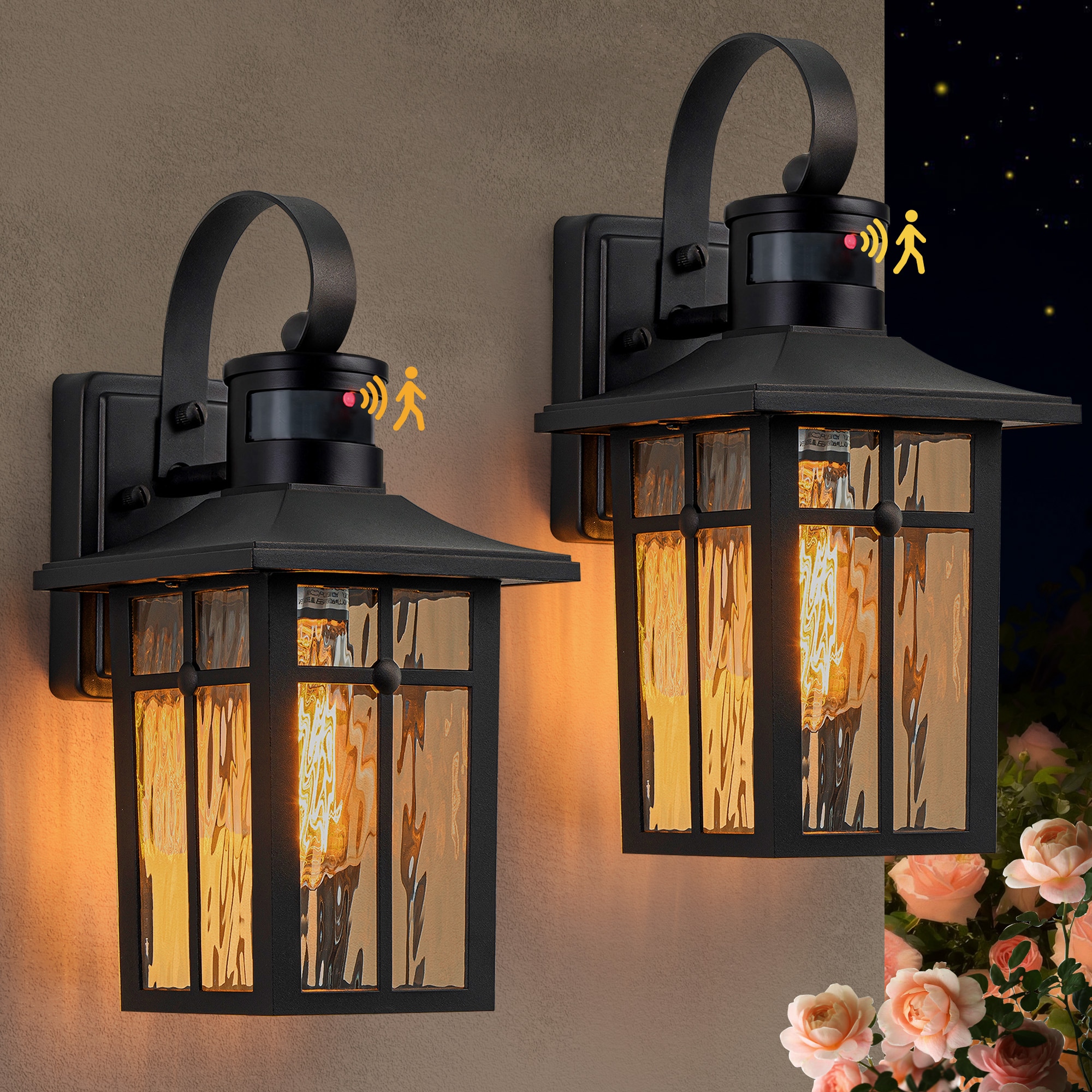 Maxax Montpelier 2 -Pack 2 -Light 13.13-in H Matte Black Hardwired Motion Sensor Dusk to Dawn Outdoor Wall Light
