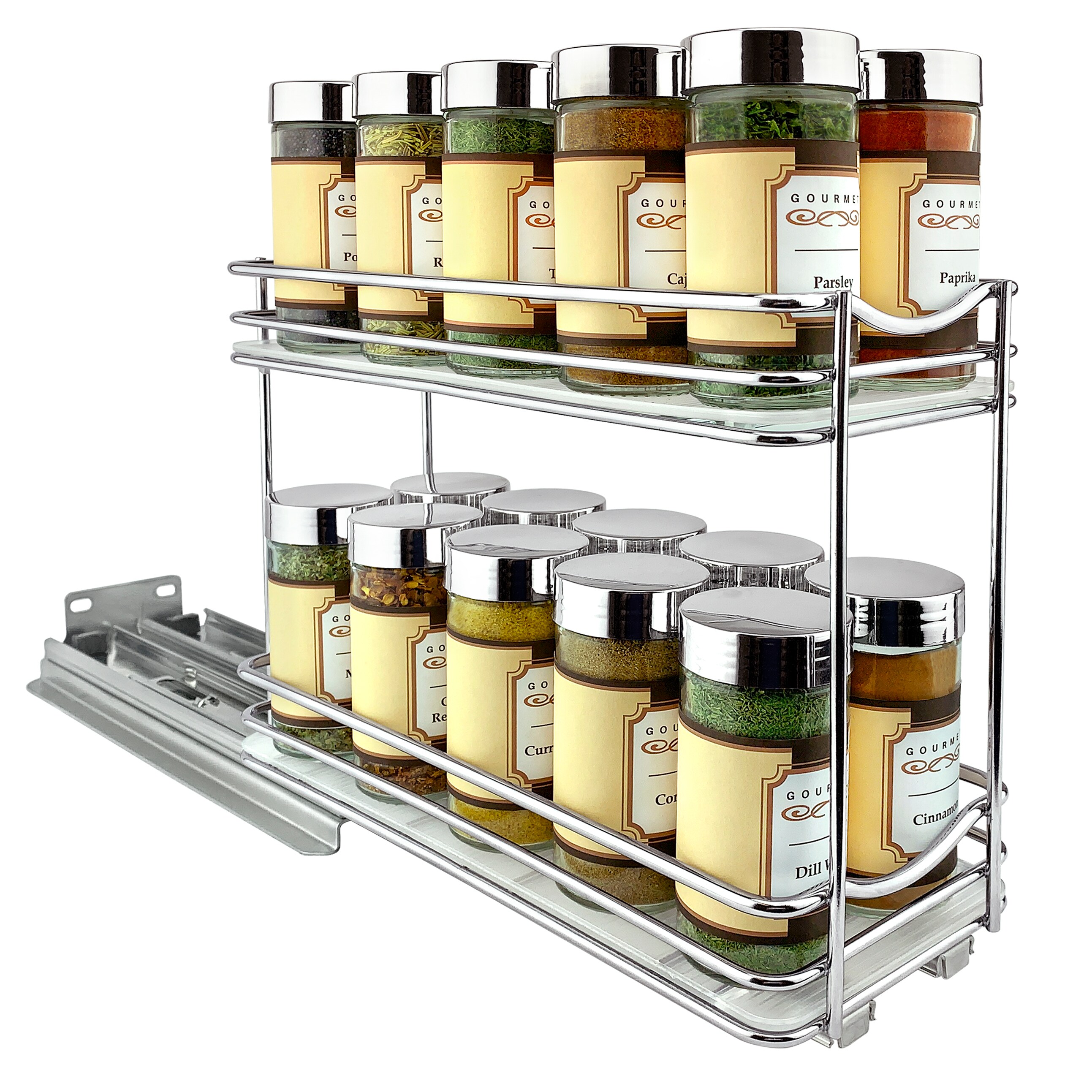 Lynk Professional Elite Pull Out Spice Rack Organizer for Cabinet, 4-1/4 in. Wide, Wood-Chrome, Silver
