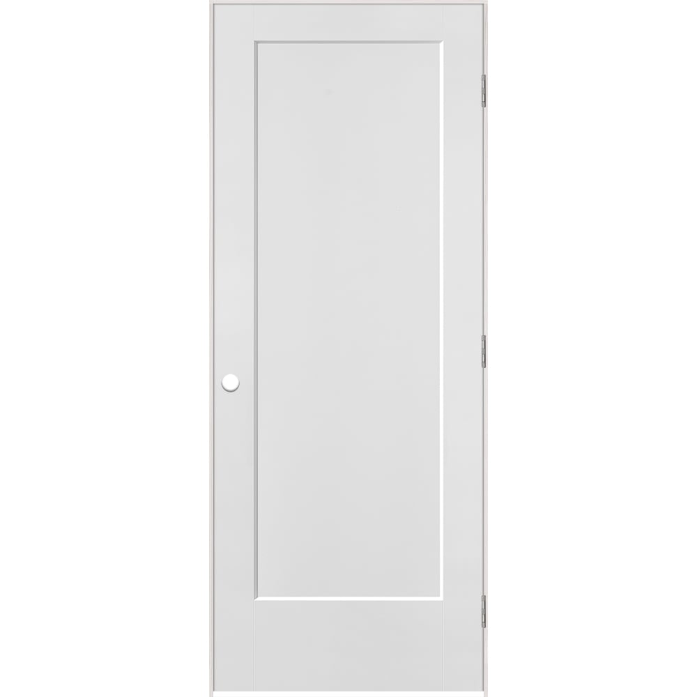 Masonite 1164108 32-in x 80-in Primed White Solid core 1-panel Left hand Smooth Primed Molded composite Flat Jamb Single Prehung Interior Door
