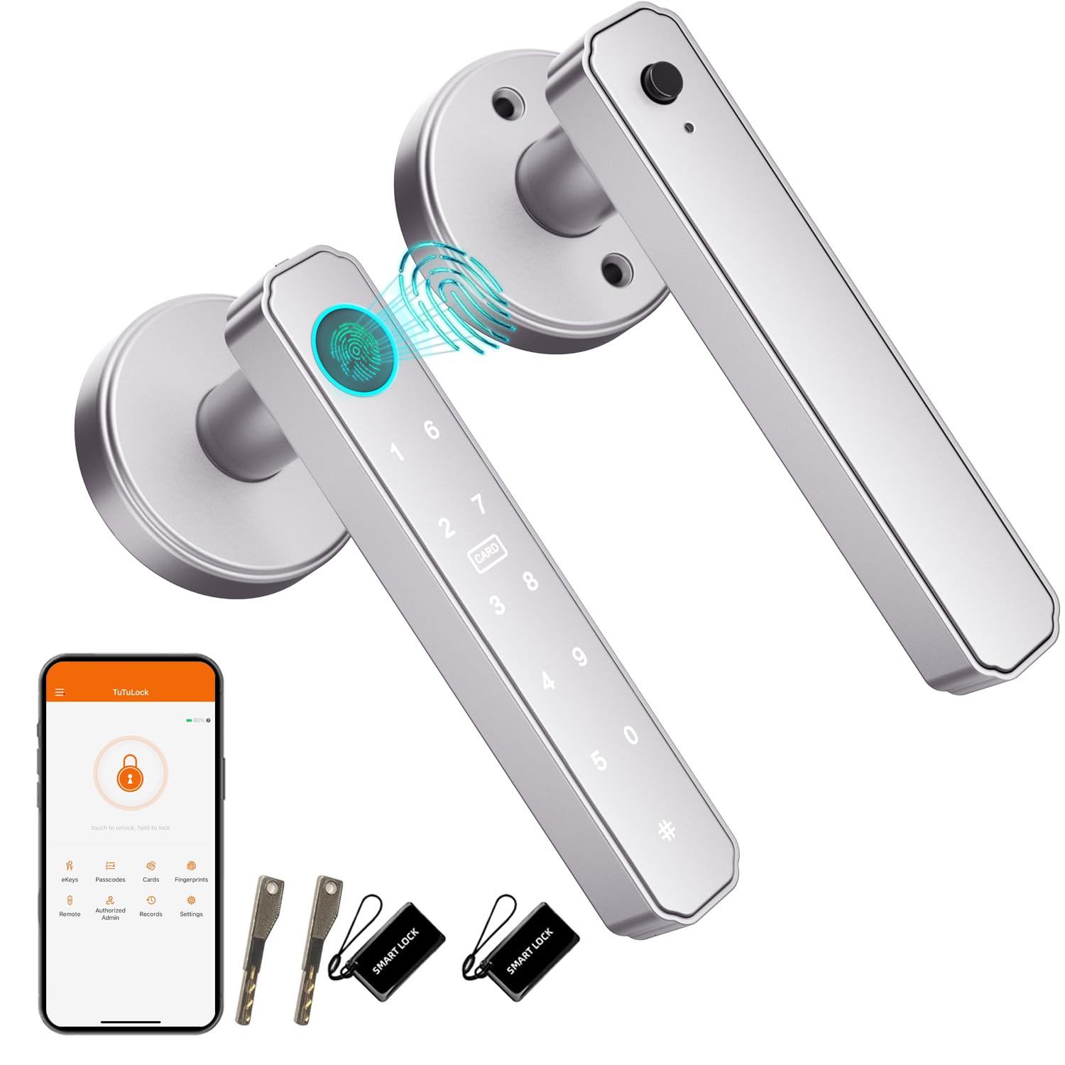 Lukvuzo  Smart Fingerprint Door Knob 5 in 1 Keyless Entry Lock with Passcode Keypad Auto Lock and Biometric Access for Bedroom Office Apartment