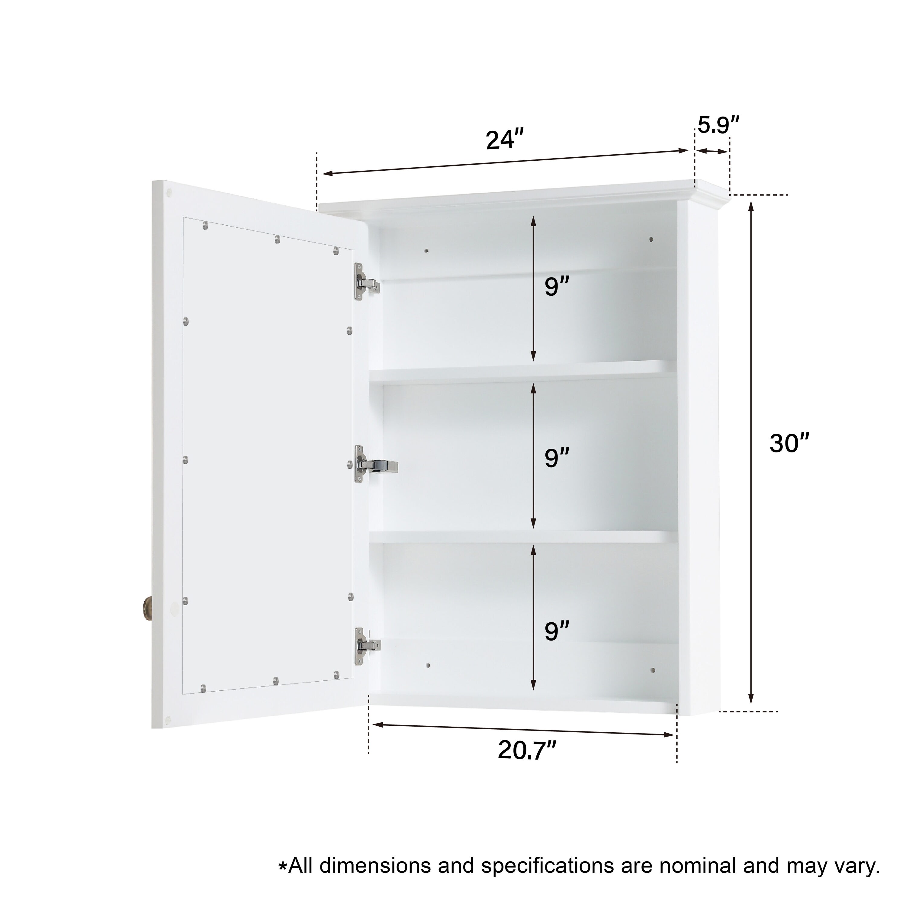 WELLFOR Solid Wood Medicine Cabinet 24-in x 30-in Surface Mount White ...