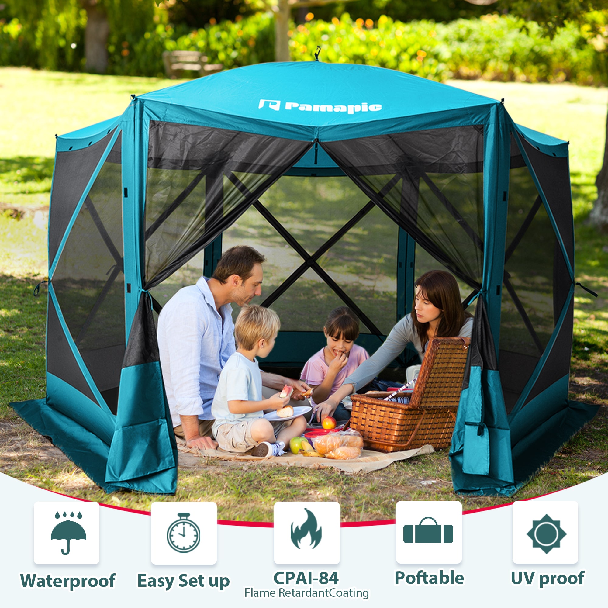 PamaPic 5.9-ft x 11.8-ft 6 Sided Gazebo Hexagon Green Fabric