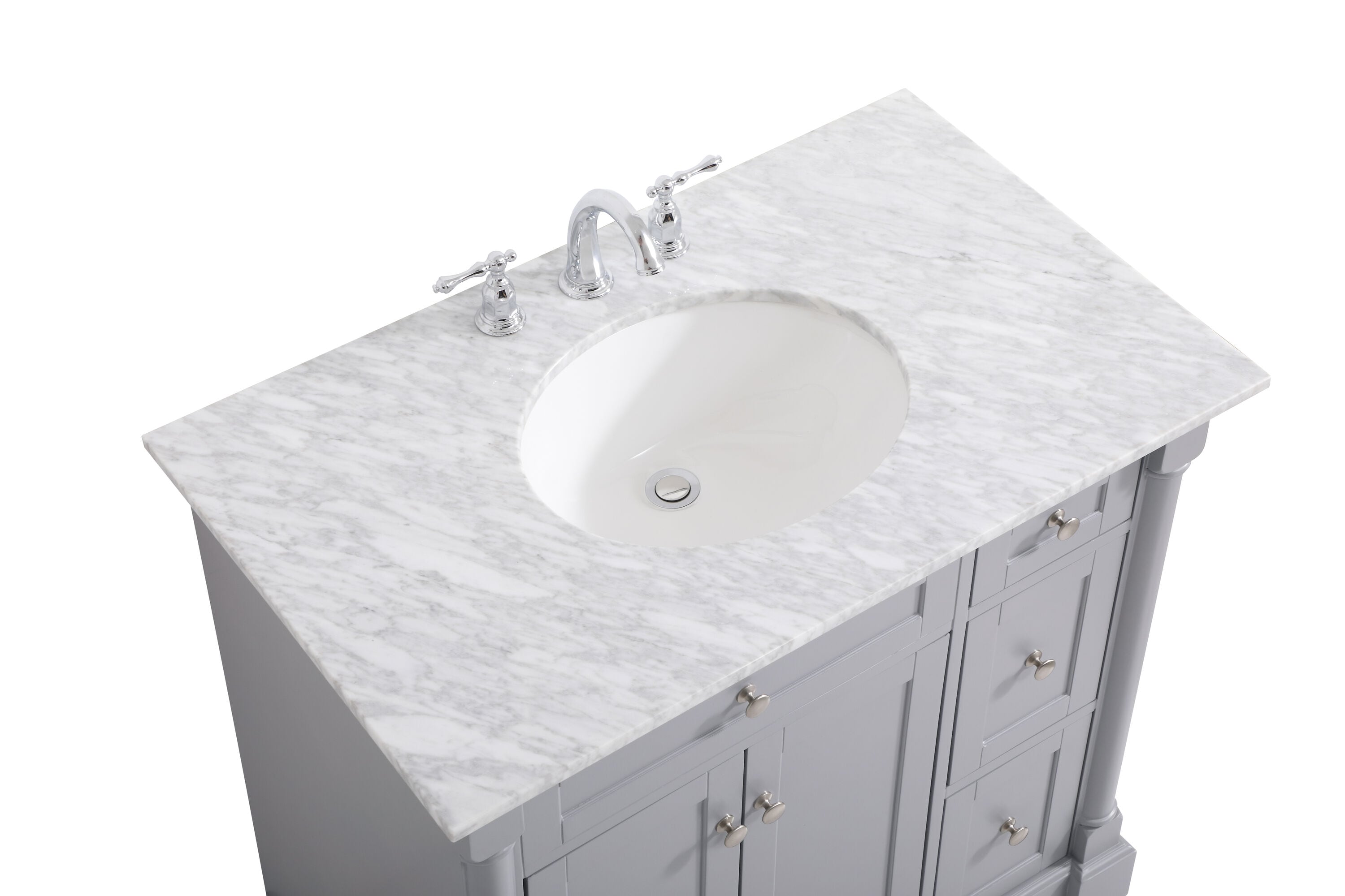 Clarence 36" Gray Solid Wood and Marble Single Bathroom Vanity
