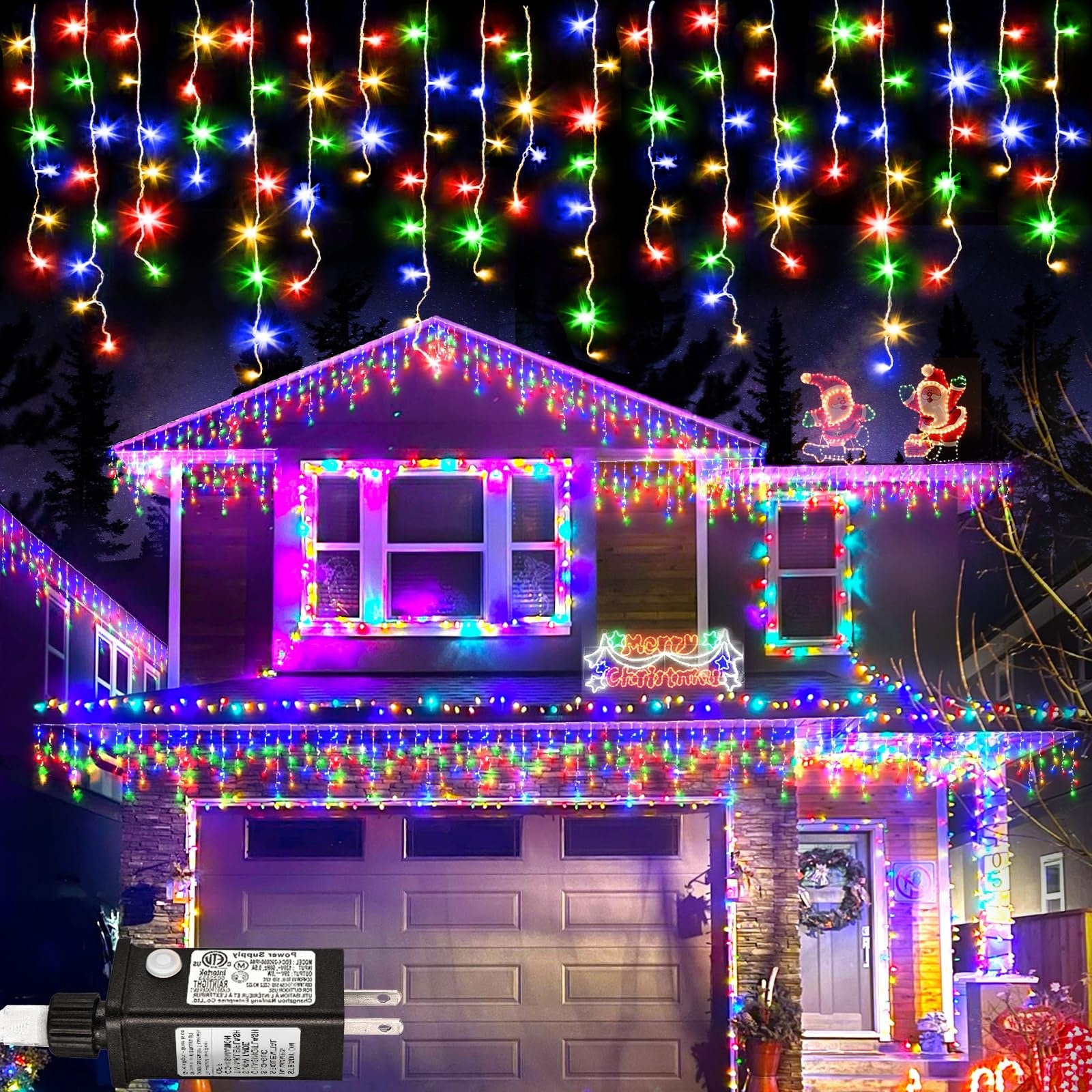 Vrbgify  33ft 400 LED Colored Christmas Icicle Lights Outdoor Connectable Clear Wire 8 Modes Timer Waterproof for House Yard Eaves Party Room