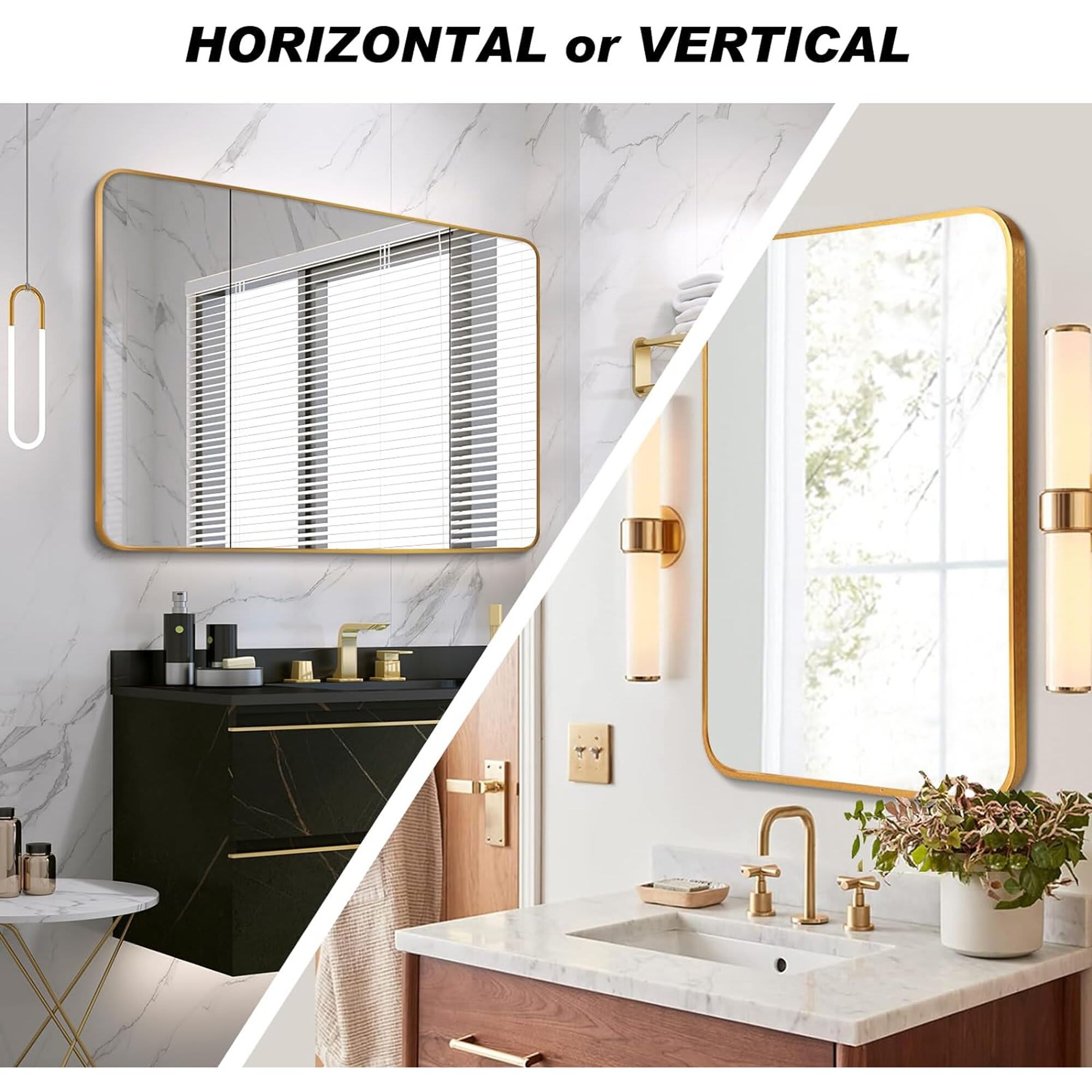 Aoibox 30x40 inch gold metal framed rectangular wall mirror high ...