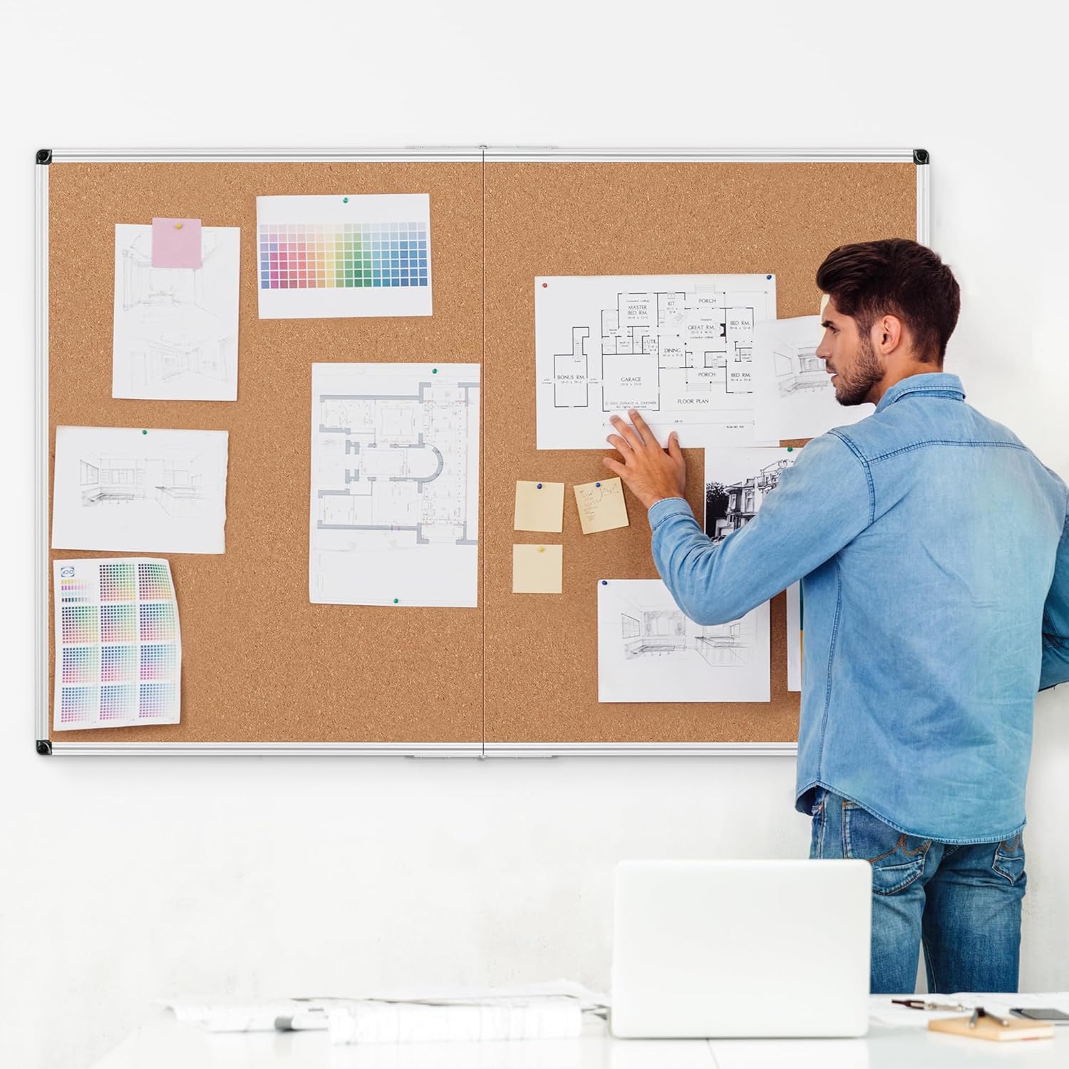 Etokfoks 36 x 48 in Foldable Cork Bulletin Board Large Wall Mounted ...