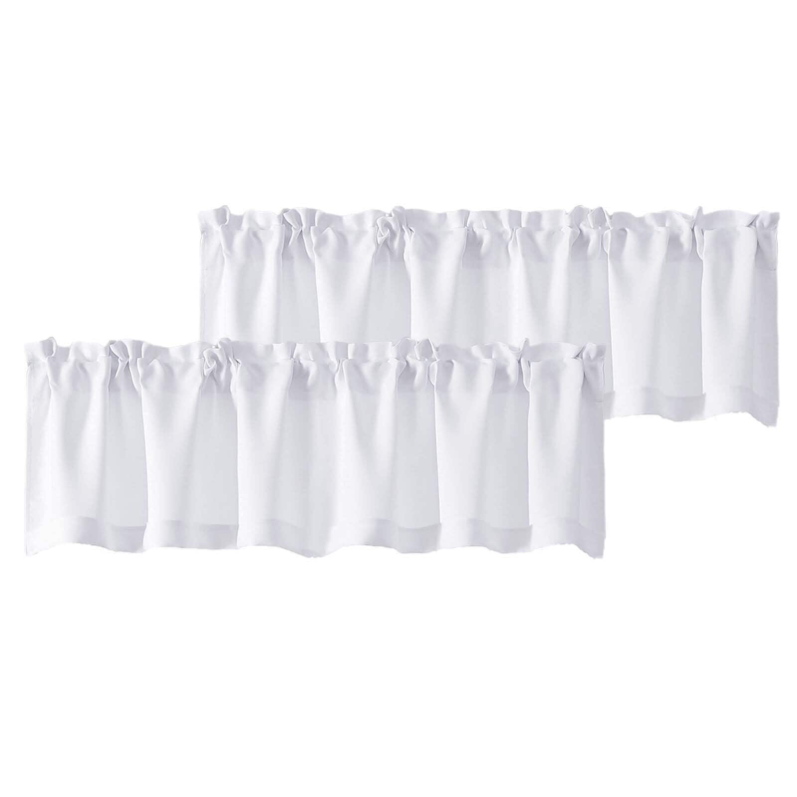 Etokfoks  White Valances for Window Light Filtering Short Curtains for Kitchen Bedroom Living Room Rod Pocket Top Small Window Treatment Valance RV Bunk Panels 60 Wx18 L 2 Pieces