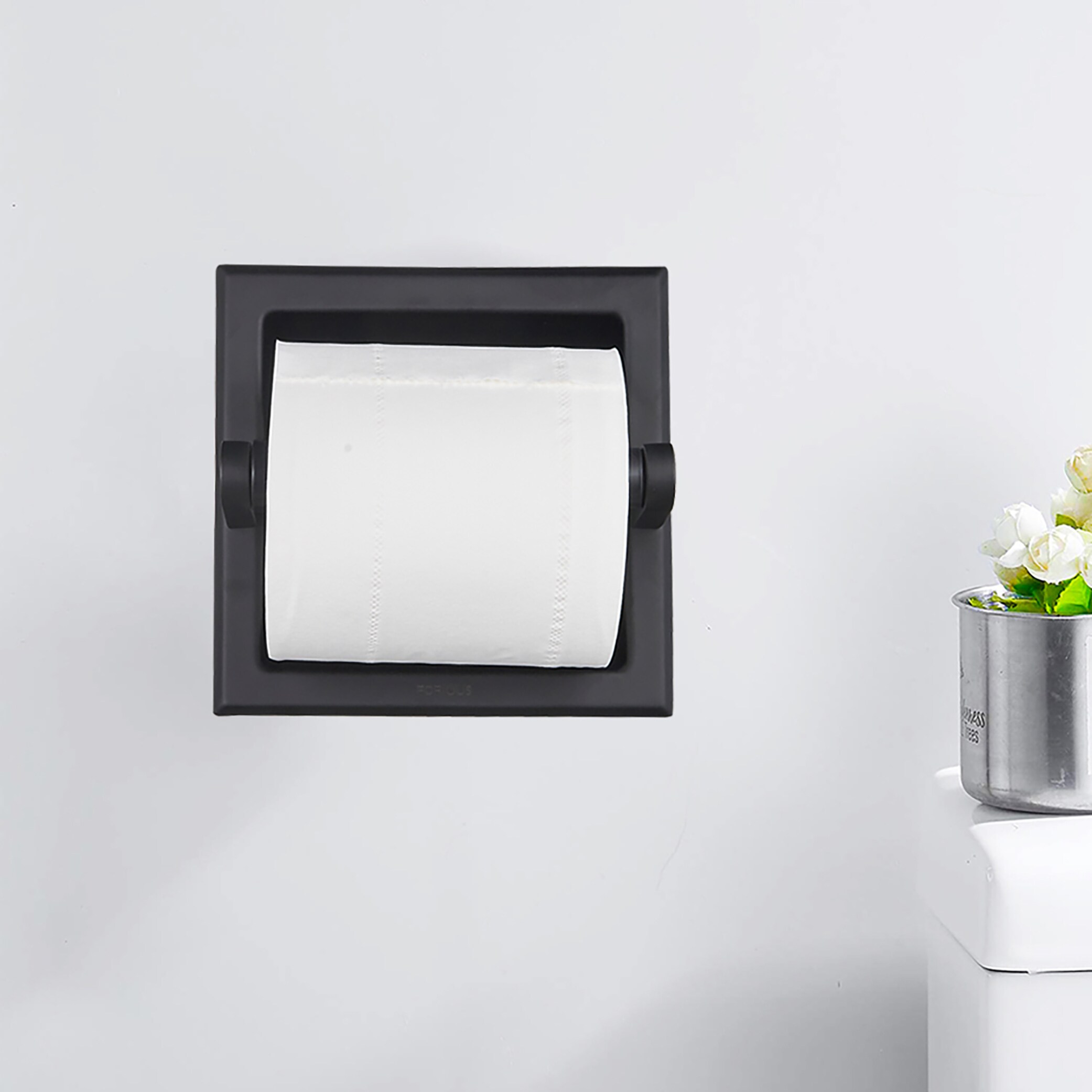 Black Ceramic Recessed Toilet Paper Holder - 6 1/2 x 6 1/2 x 3 1/4