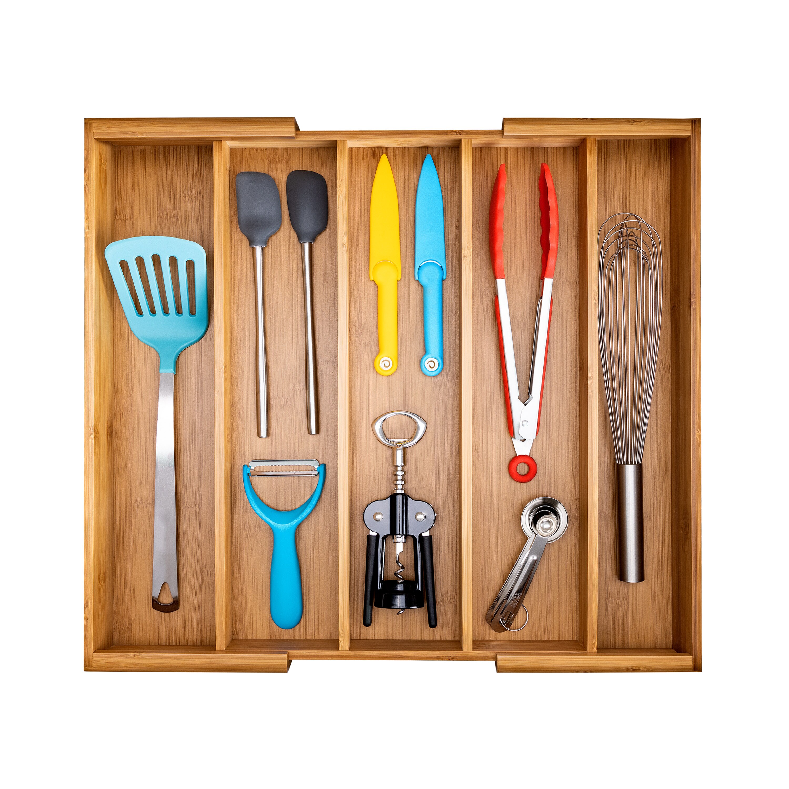 Expandable Bamboo 5-Compartment Cutlery Drawer Organizer