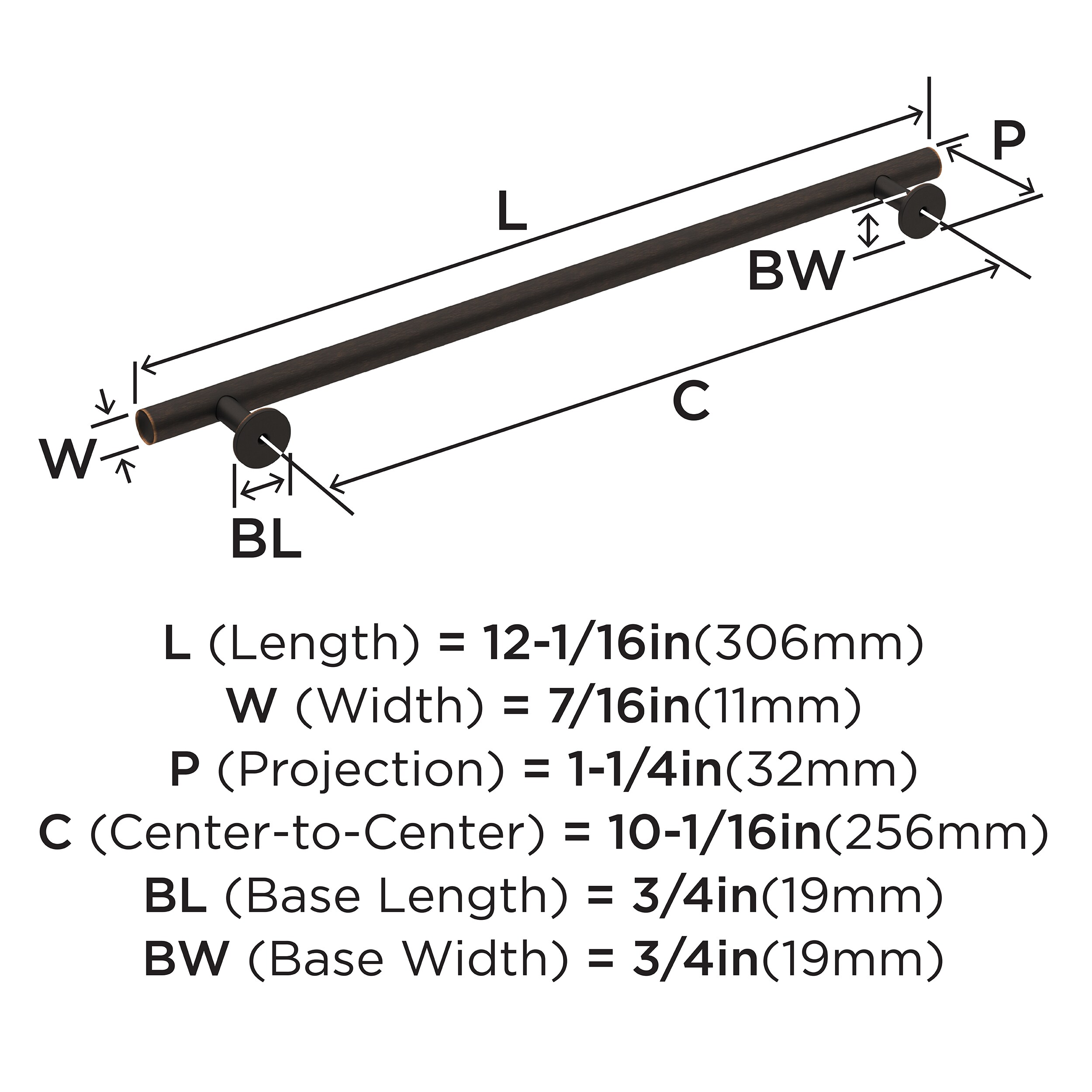 Modern Oil-Rubbed Bronze Bar Cabinet Pull with Mounting Hardware