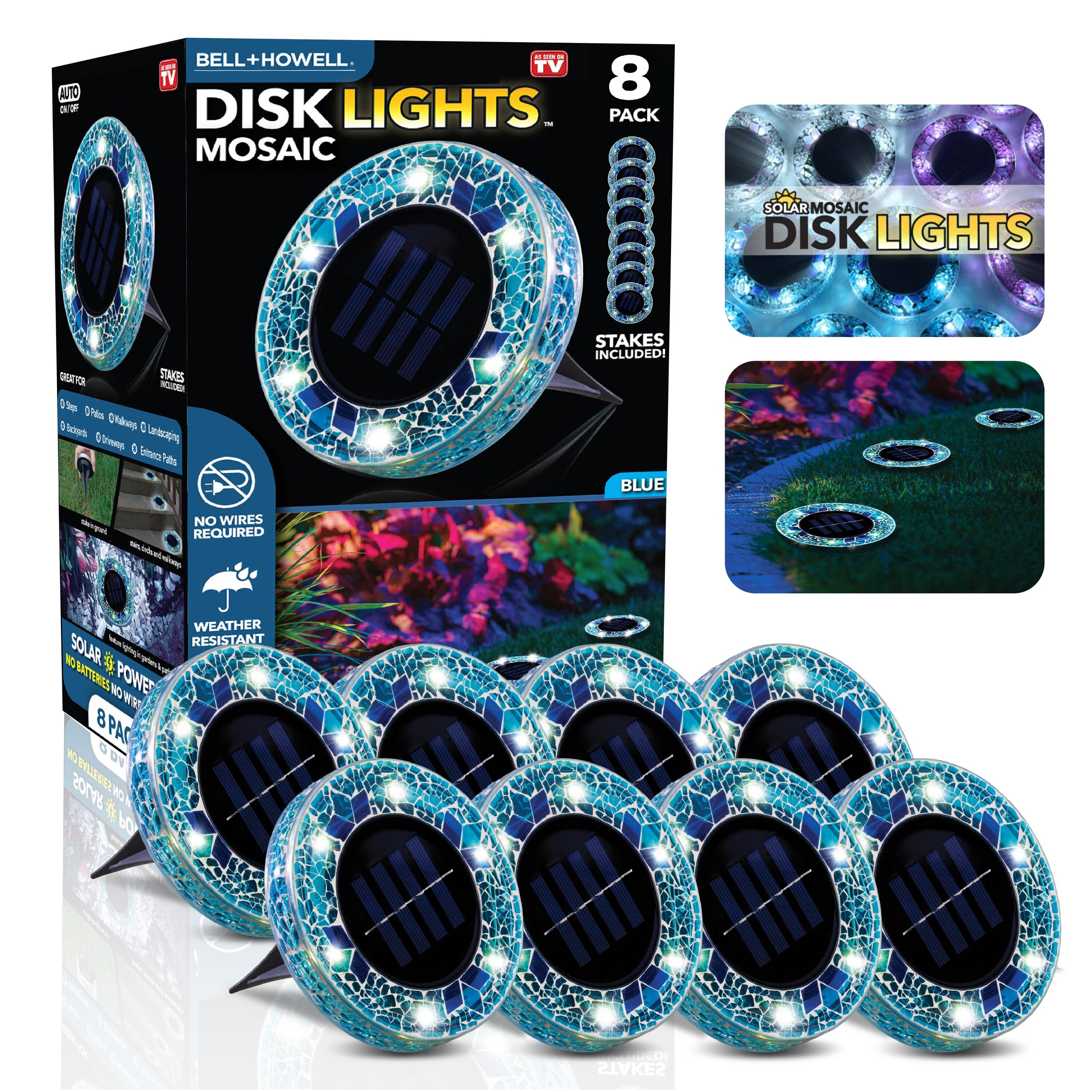 BELL + HOWELL 8740 8 -Pack Disk Light Mosaic 48 -Lumens 3 -Watt Mosaic Blue Solar LED Outdoor Path Light Kit ( 6500-K )