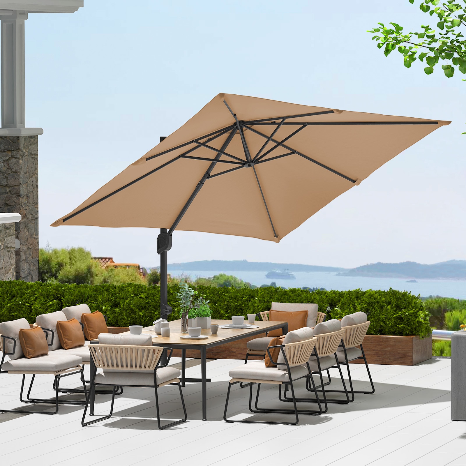 70 inch round patio table with umbrella hole Garden Patio Round Table Outdoor Dining Bistro Glass Table Top w/Umbrella  Hole