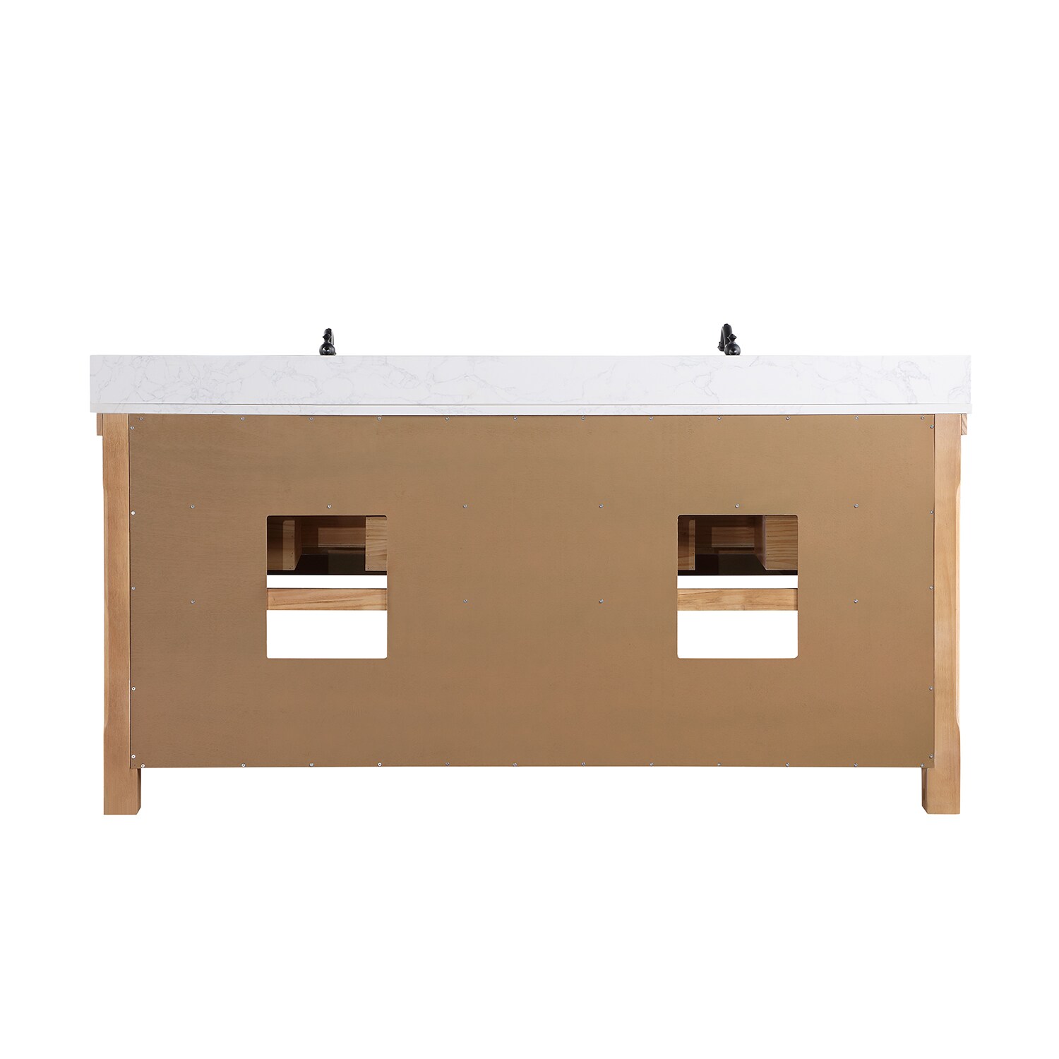 Weathered Pine Double Sink Vanity with White Stone Top