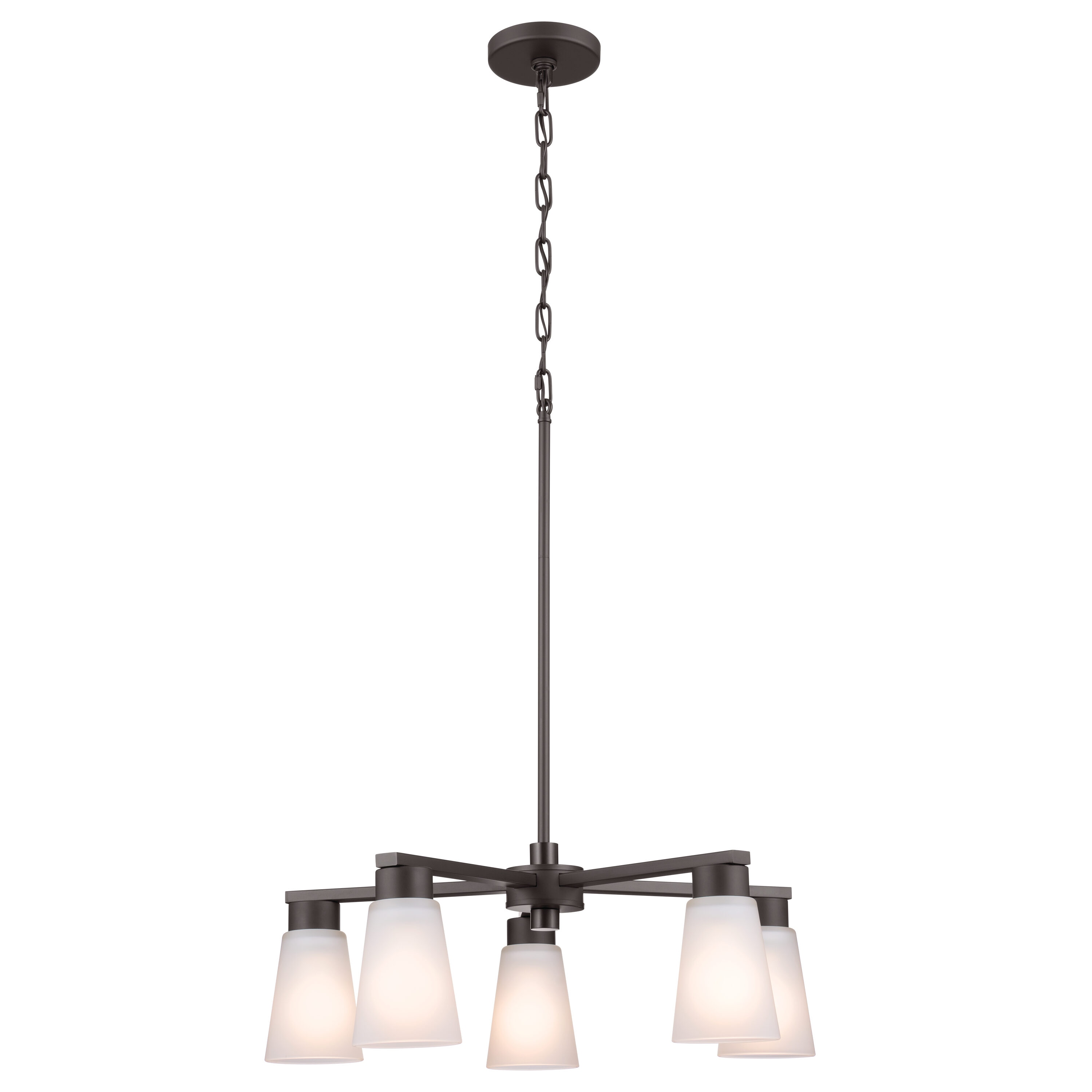 Stamos 24" Olde Bronze 5-Light Chandelier with Satin Etched Glass Shades