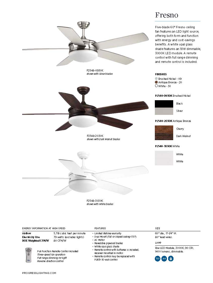 Fresno 60" Antique Bronze Ceiling Fan with LED Light and Remote