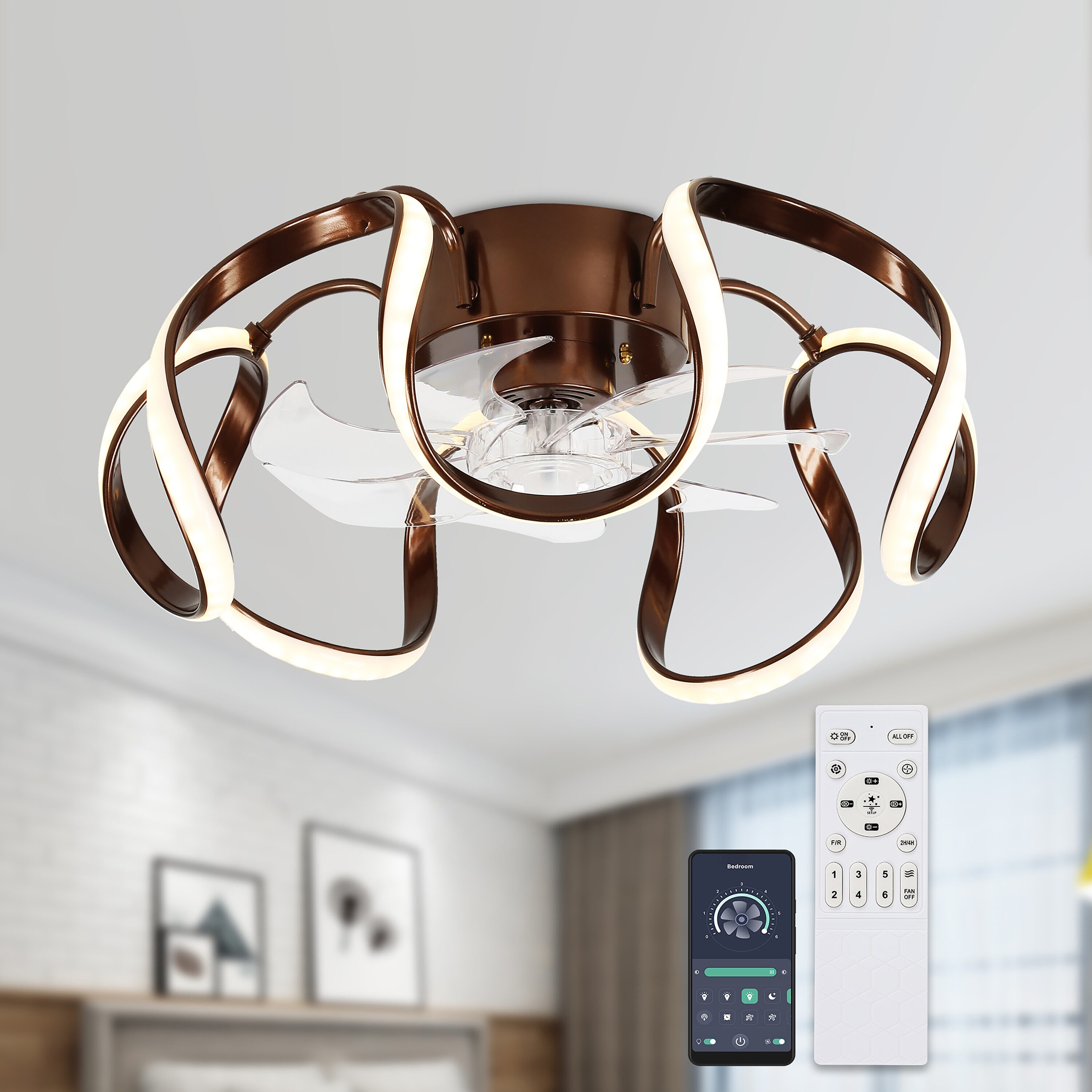 Cusp Barn DC2013-K DC2013 20-in Color-Changing Integrated LED Flush Mount Khaki with Plastic Blades Ceiling Fan With Light - Remote Included ( 7 -Blade )
