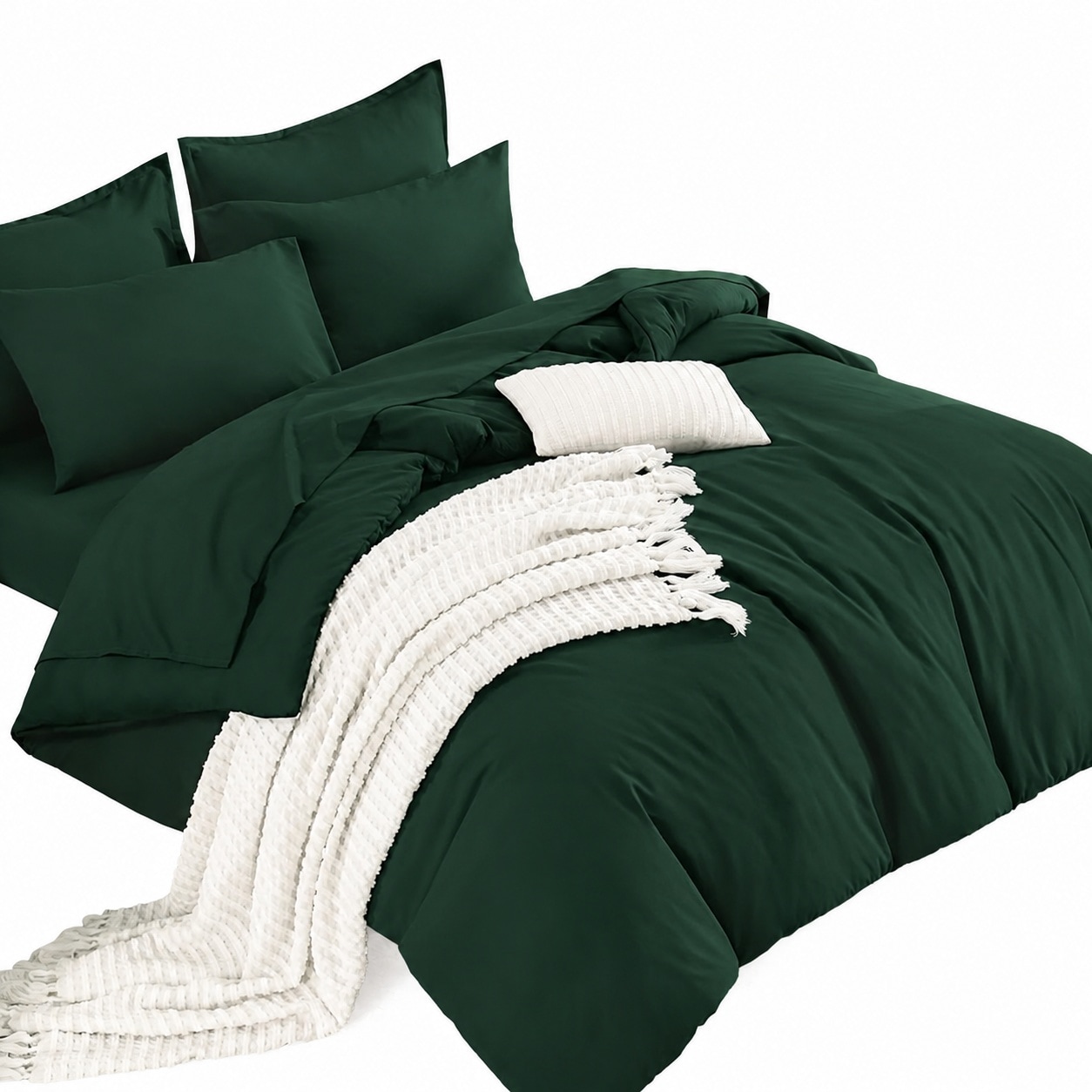 Etokfoks  Emerald Green Queen 7 Piece Bed in a Bag Comforter Set with Sheets Pillowcases and Shams