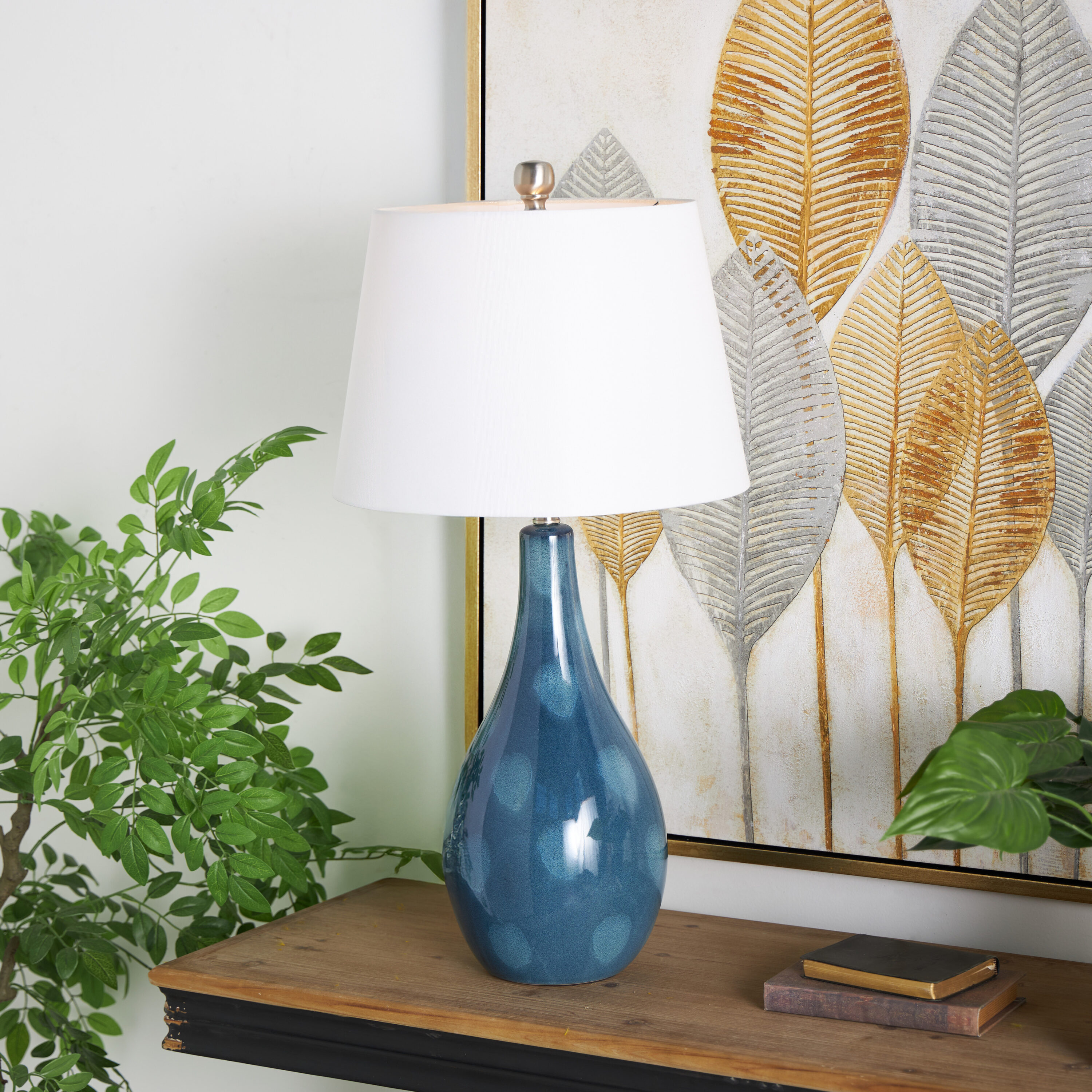 Grayson Lane 95774 32-in Turquoise with Drum Shade On/Off switch Table Lamp with Fabric Shade 2 -Set