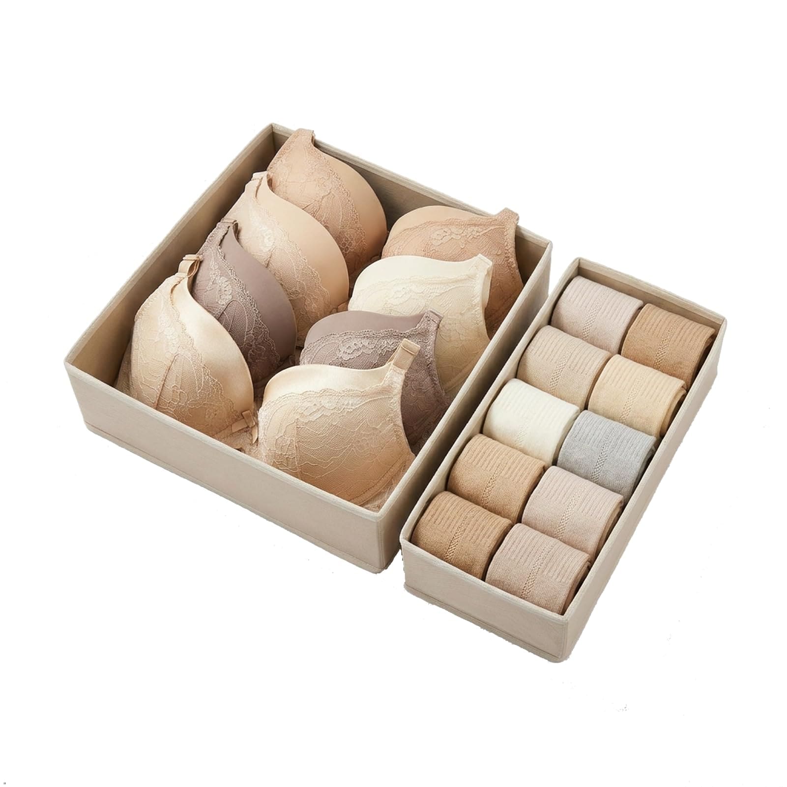 KIWDZFU  Underwear Drawer Organizer Set Two Pack Khaki Foldable Storage Bins with Structured Edge Support for Bedroom Closet and Dresser