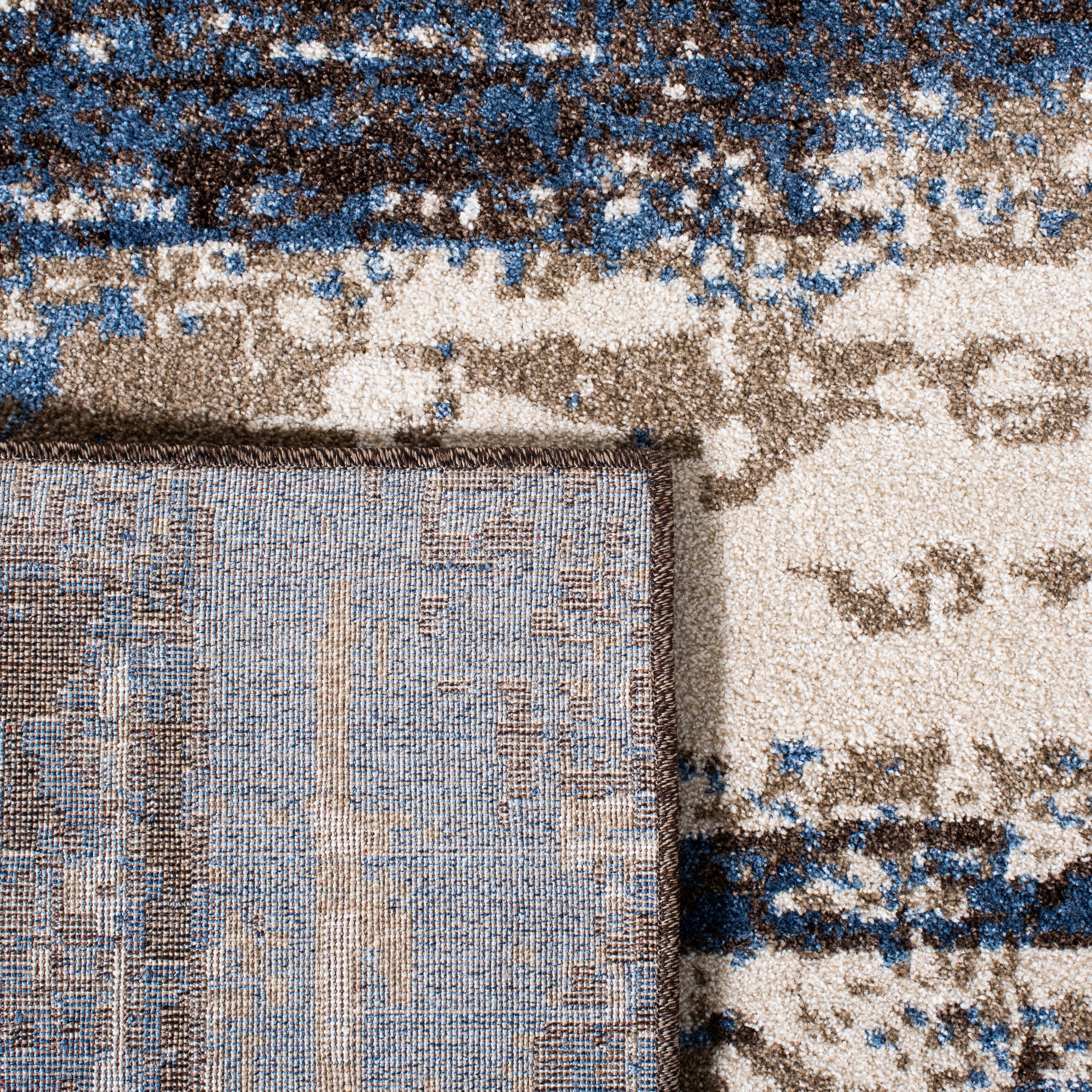 Luxurious Cream & Blue Abstract Synthetic Shag Rug - 2'6" x 4'