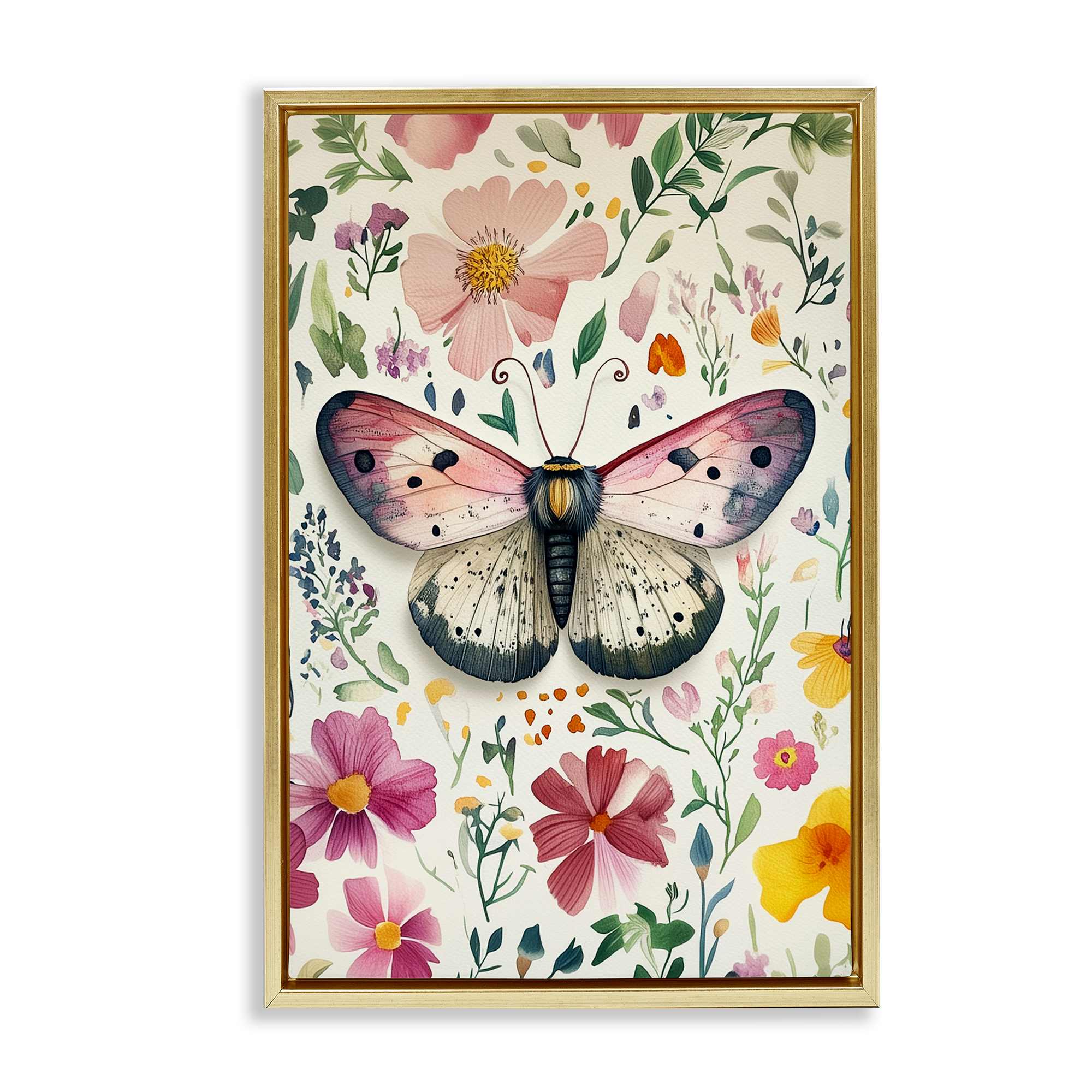 Stupell Industries BT-874-FFG-16X24 Botanical Butterfly and Herbs Gold Framed Floater Canvas Wall Art By The Dutch Lady 17 x 25