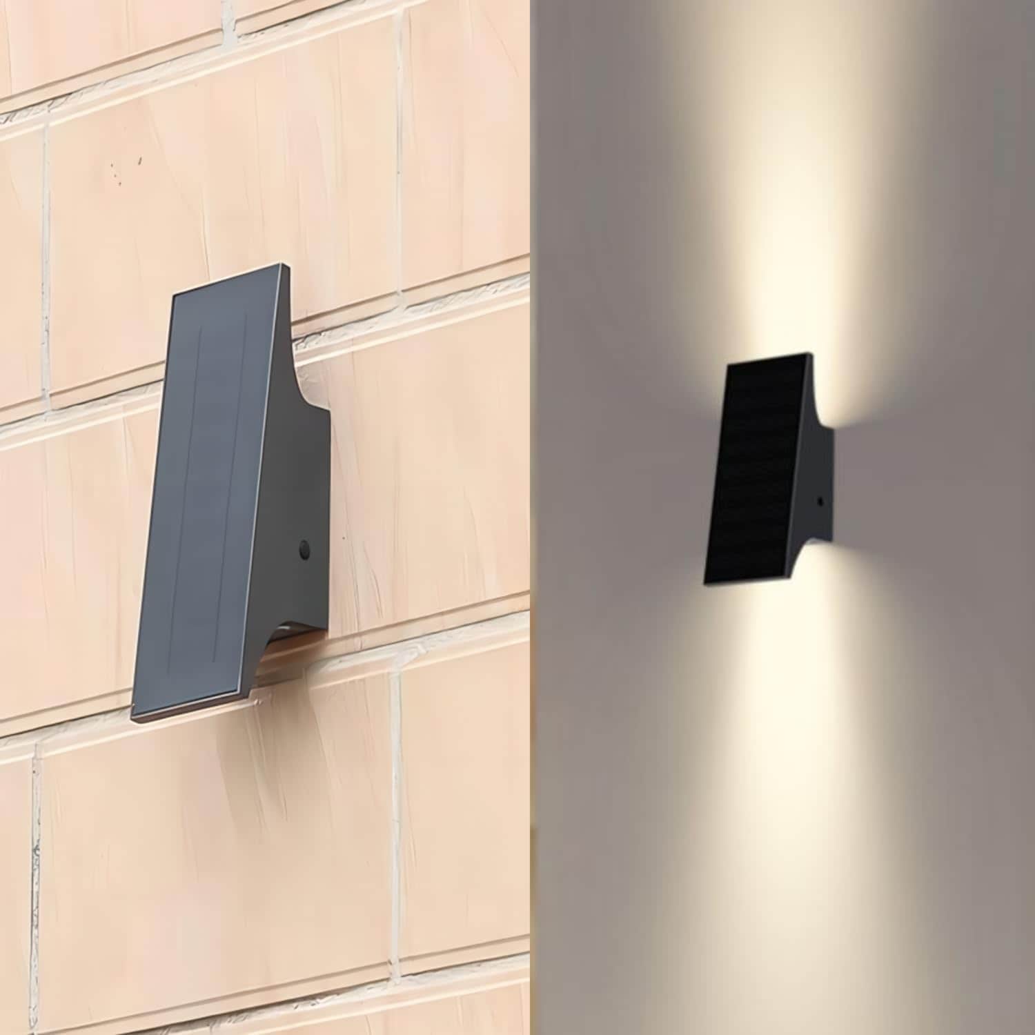 Etokfoks  Solar Outdoor Wall Light 3000K 700LM Up and Down Dimmable Sconce IP65 Waterproof 4 Lighting Modes 3.7 in L x 2.77 in W x 8.19 in H 1pcs