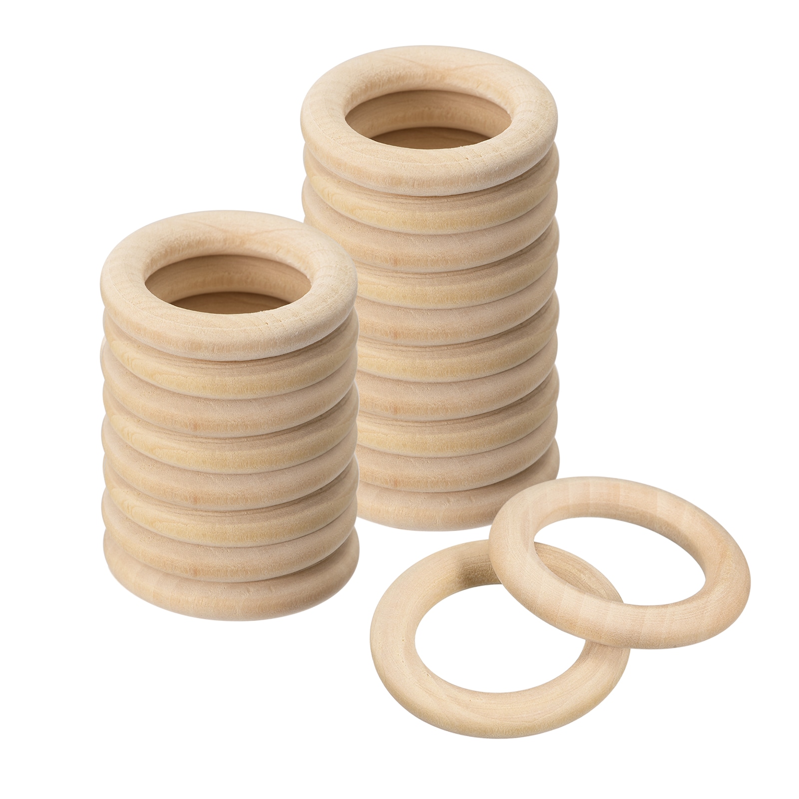 Unique Bargains 20pcs 35mm(1.4-inch) Natural Wood Rings 6mm Thick Smooth Unfinished Wooden Circles for DIY Crafting Knitting Macrame Pendant