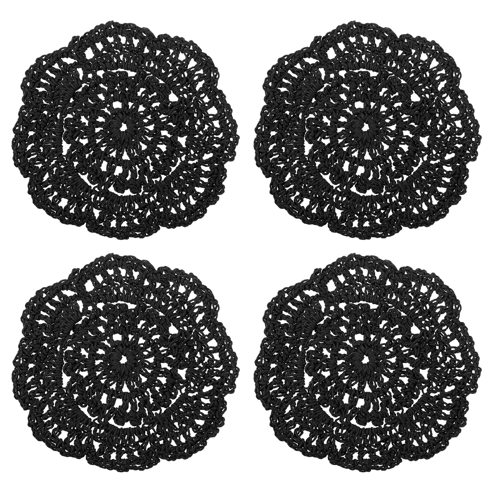 Unique Bargains Crochet Doilies 4pcs 4 Inch - Cotton Woven Fabric Coasters Lace Round Handmade Coasters with Floral Pattern for Wedding Party Decoration (Black)