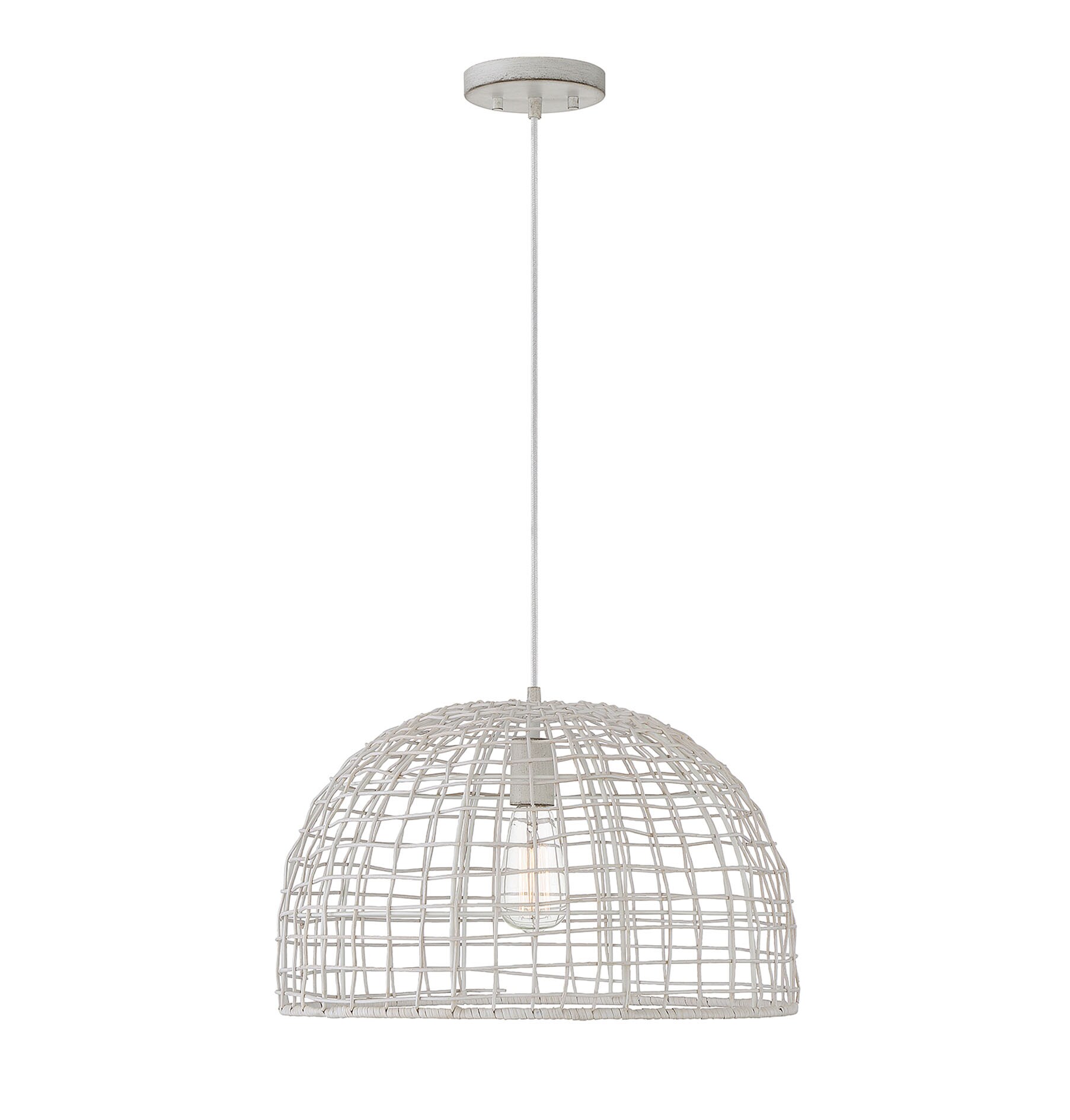 Meridian Lite Trends M70105WR Meridian White Rattan with a White Socket Bohemian/global Dome Medium Hanging Pendant light