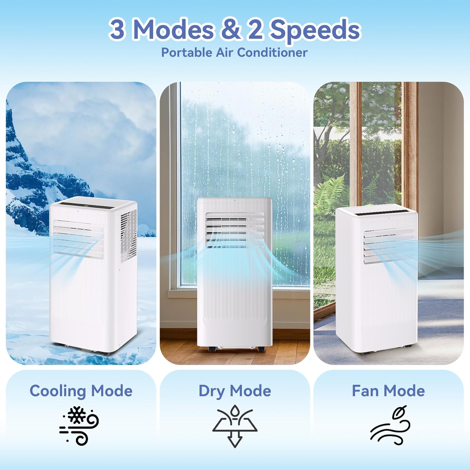 Qeetex LSAPHK336QDX9N 8000 BTU Portable Air Conditioner with Remote Control and 3 in 1 Cooling Fan Dehumidifier