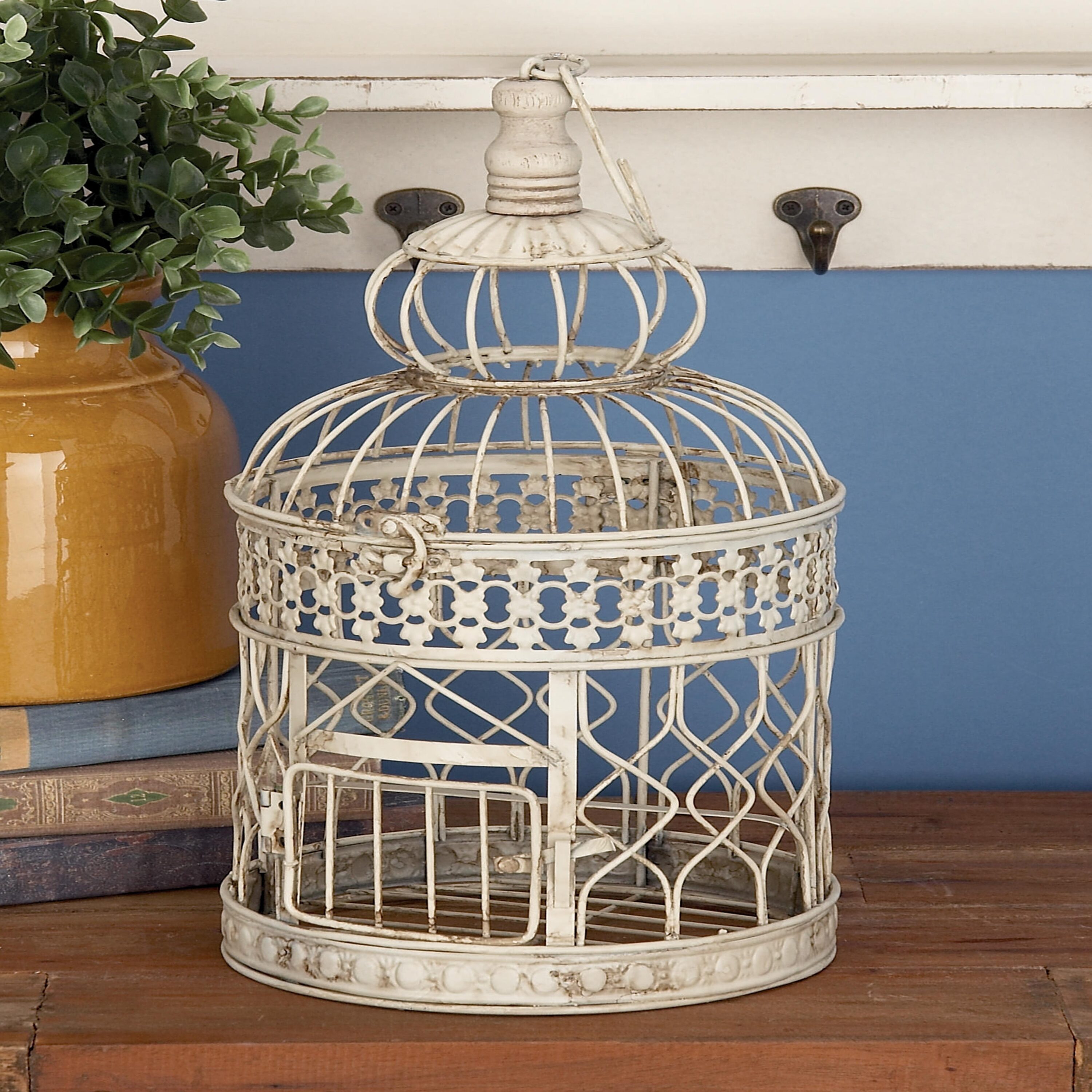Cream Metal Birdcage Set with Latch Lock and Hanging Hook