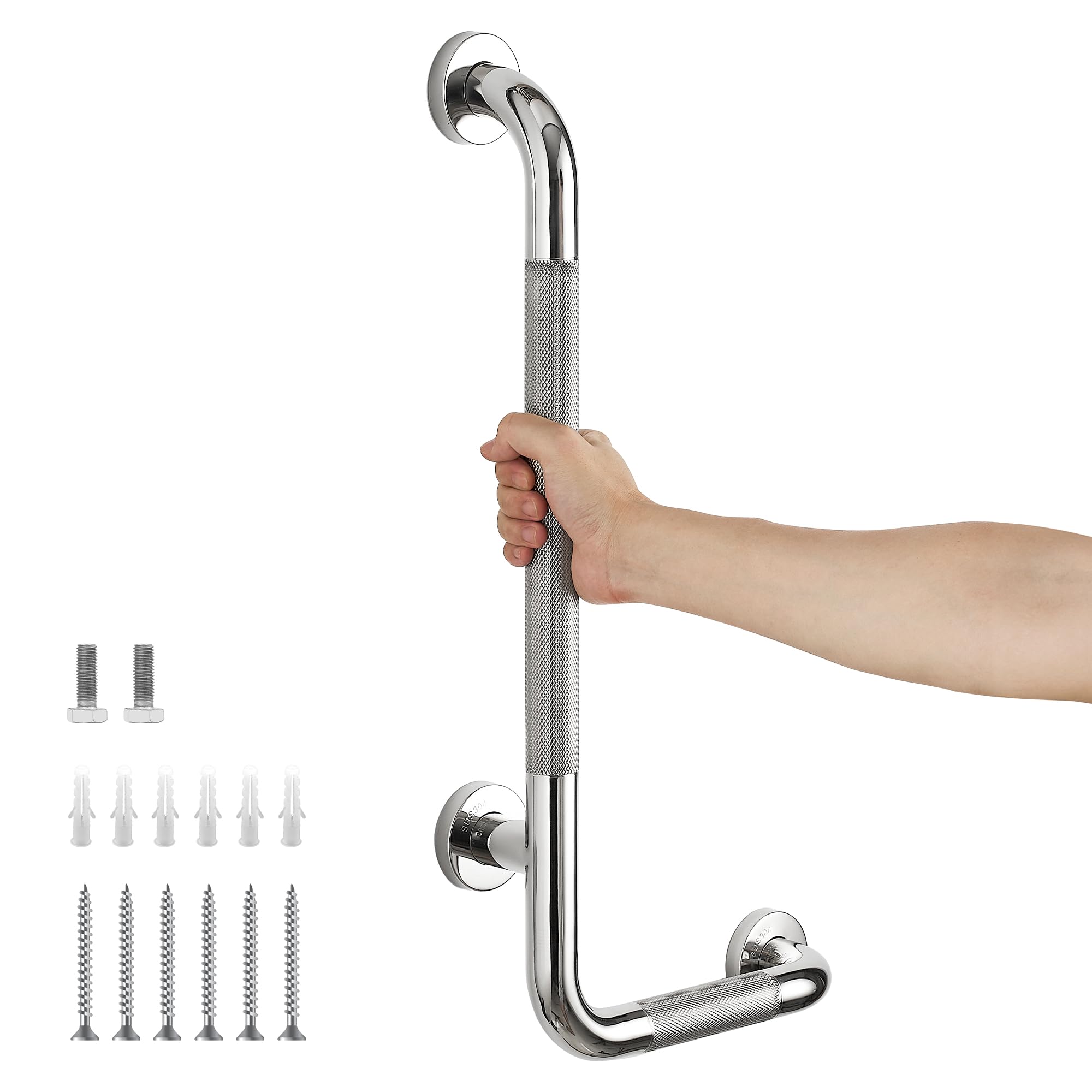 Numhew 24in x 12in 2-Bar Right Knurled Stainless Steel Grab Bar #NHBEN33058