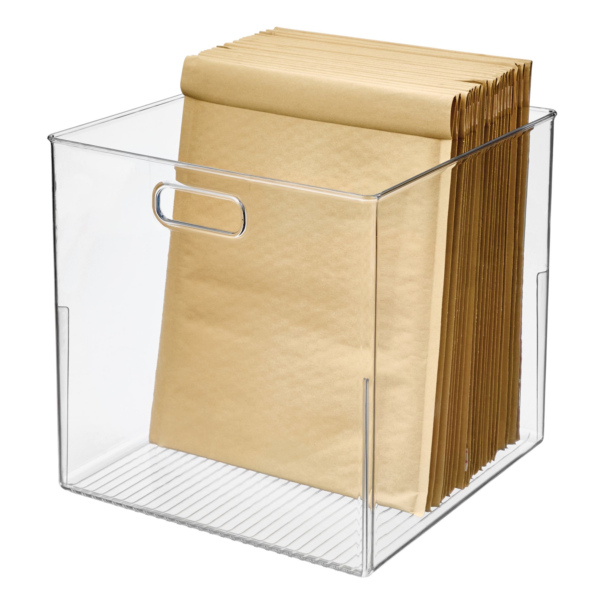 iDesign Linus Large Cube Storage Bin with Handles for Pantry Cabinet Countertop or Fridge Clear #70061C