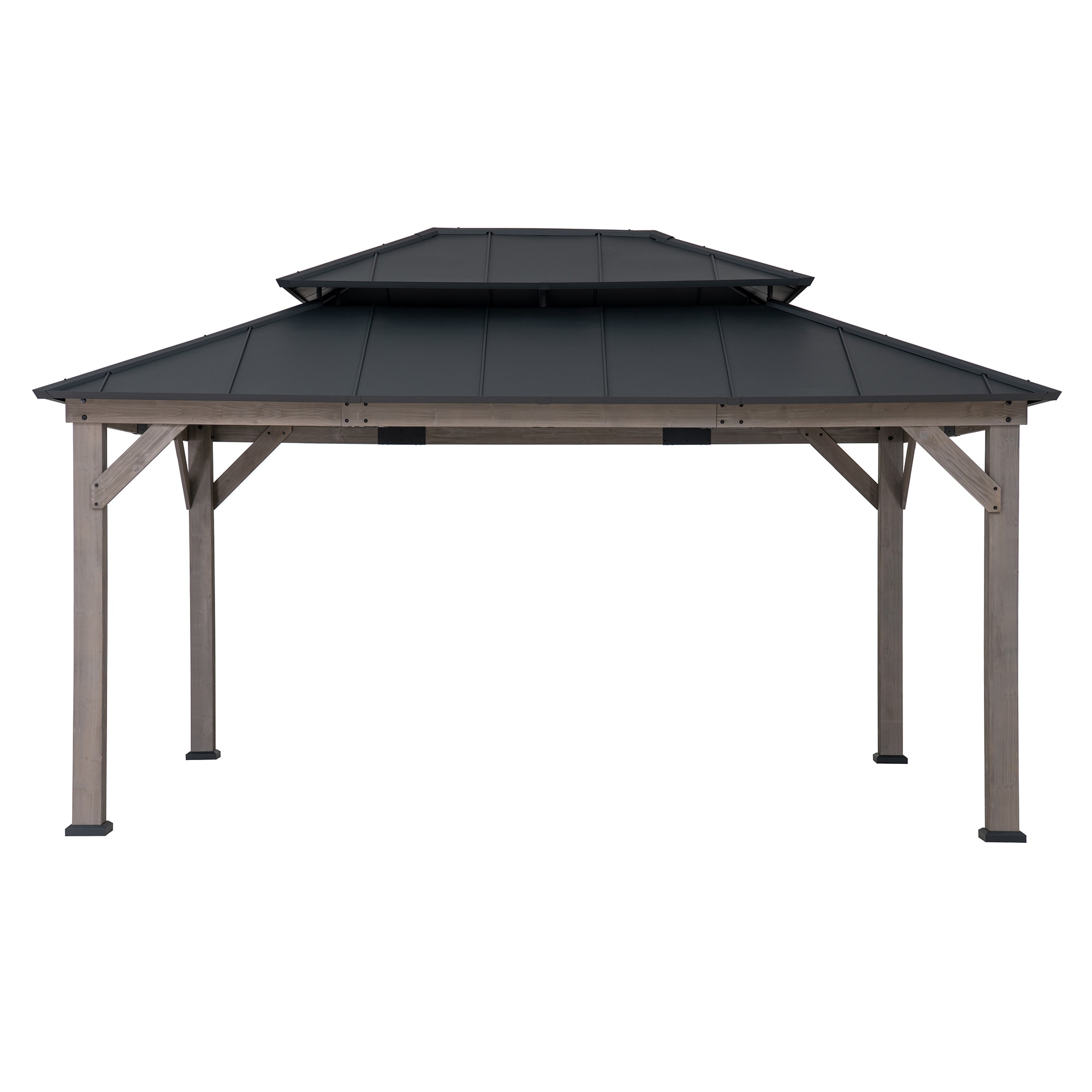 Sunjoy 12-ft x 16-ft Black Rectangle Grill Gazebo with Hardtop Steel Roof #A102032661