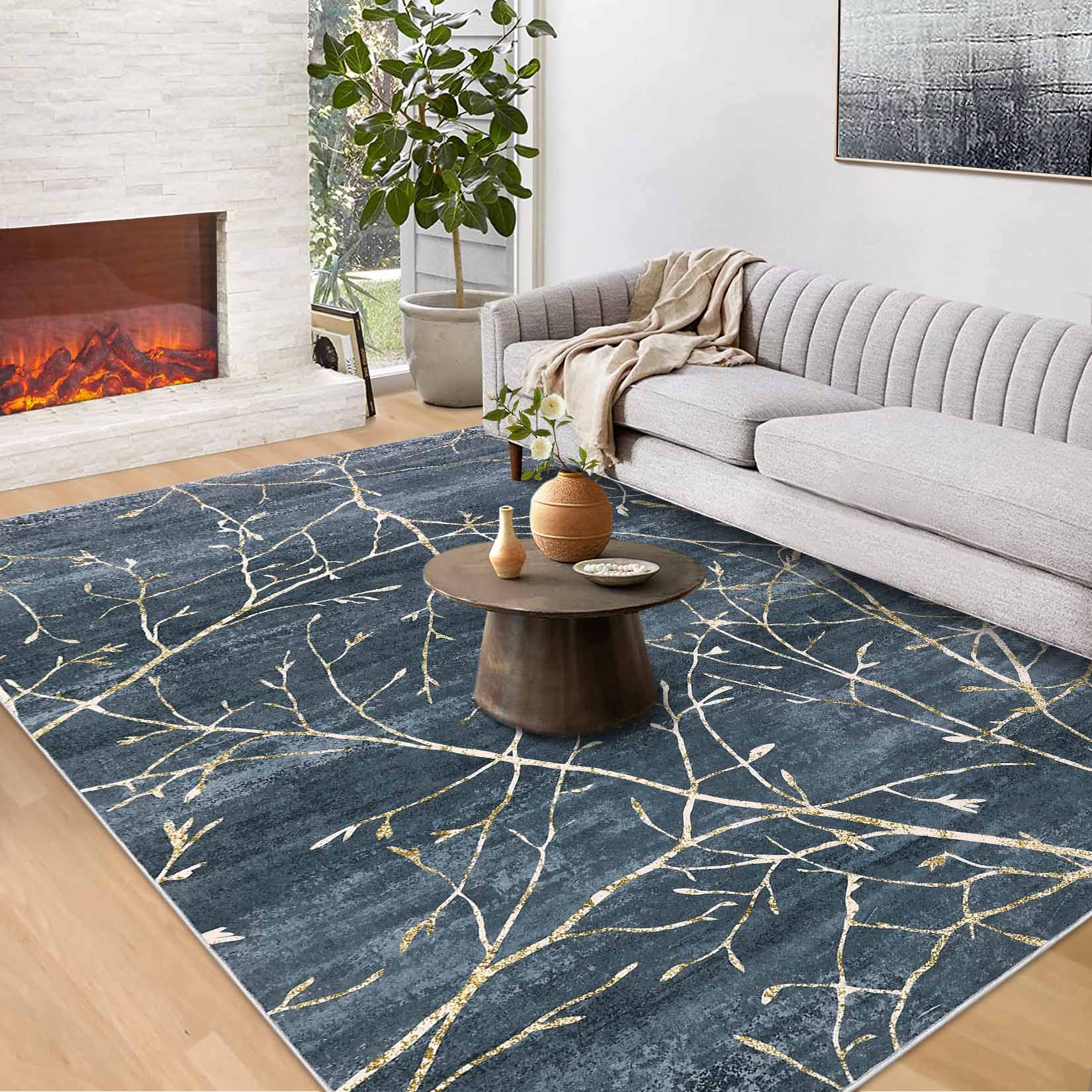 Garvee YXY-LO-PHO-10JQV9RR 9 x 12 (ft) Loomed Polyester Gray Rectangular Indoor Floral/Botanical Tropical Machine washable Area rug