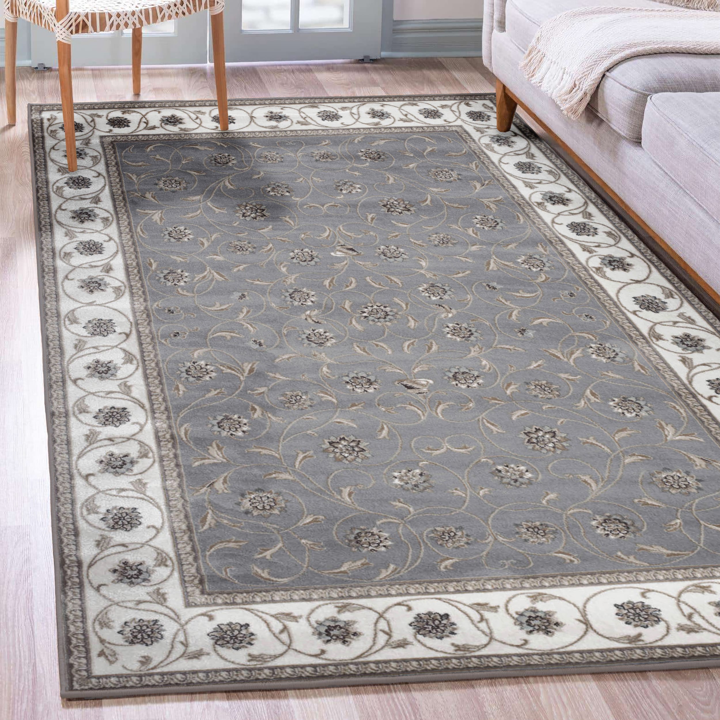 Radici USA 3743/1001/GREY Pisa 5 x 8 (ft) Polypropylene Gray Rectangular Indoor Floral/Botanical Oriental Area rug