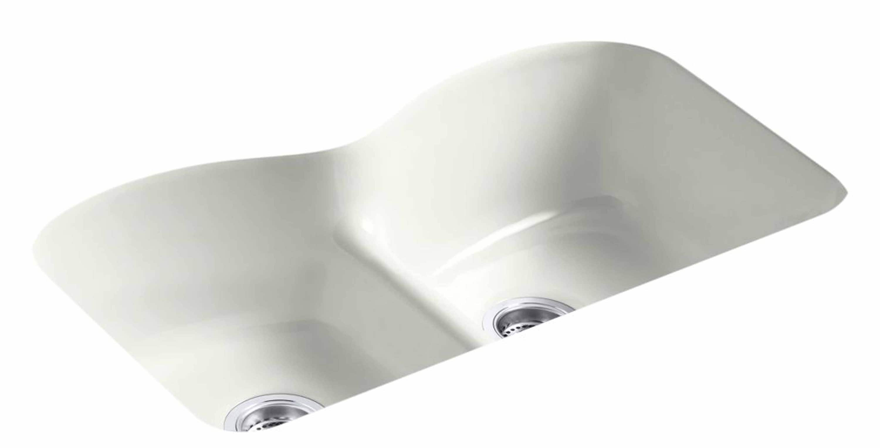 KOHLER Undermount 33-in x 22-in Dune Cast Iron Double Equal Bowl 6-Hole ...