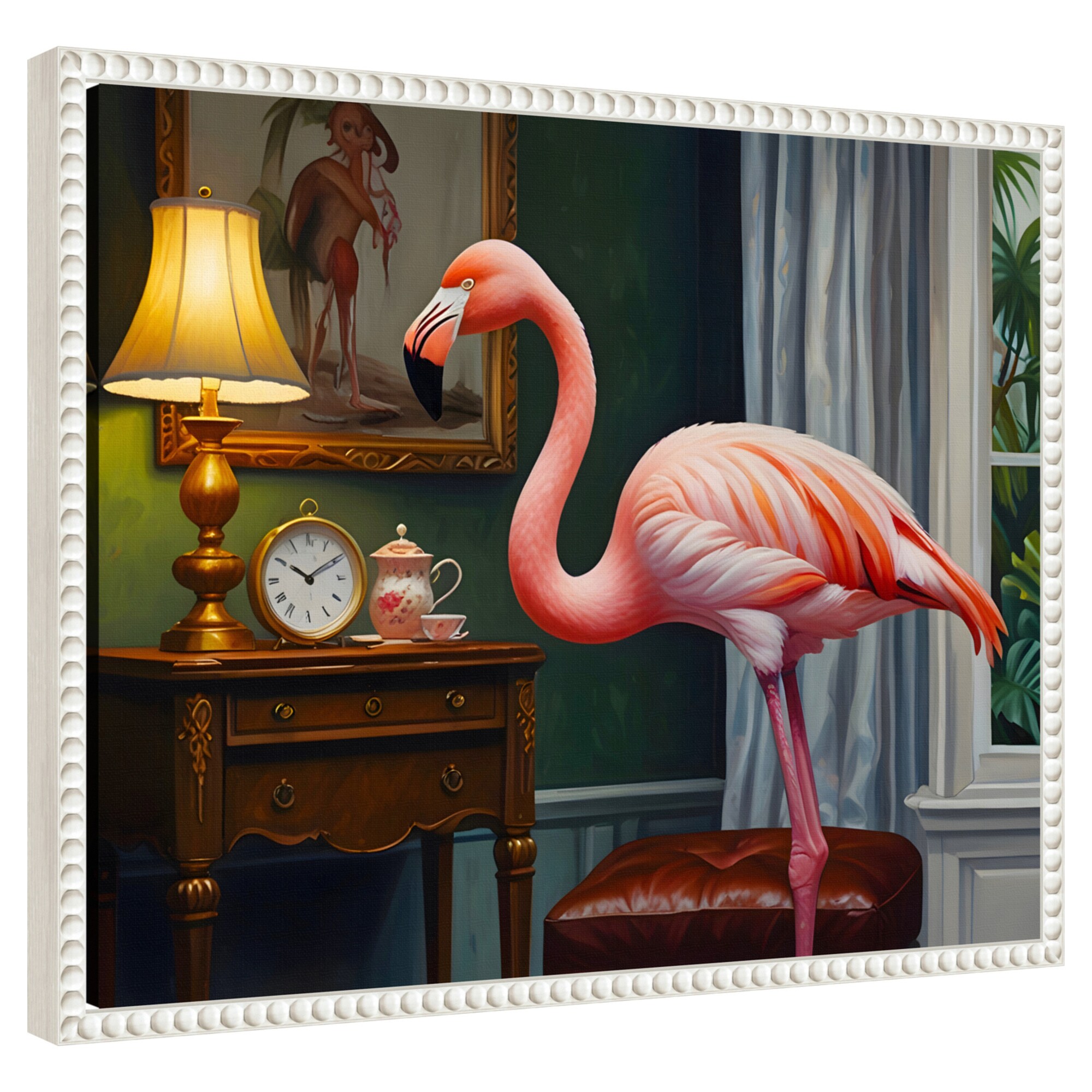 Amanti Art - Flamingos Cozy Corner by Kintsugi99 Framed Canvas Wall Art Print 20 W x 16 H in.
