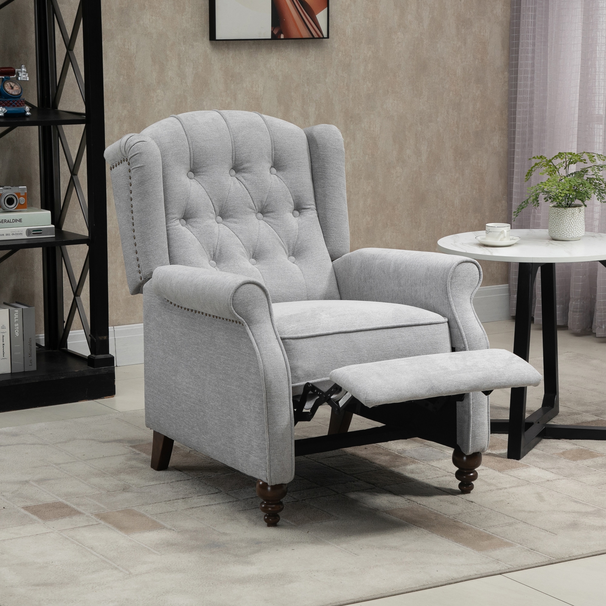 Gray Velvet Upholstered Recliner with Button Tufting