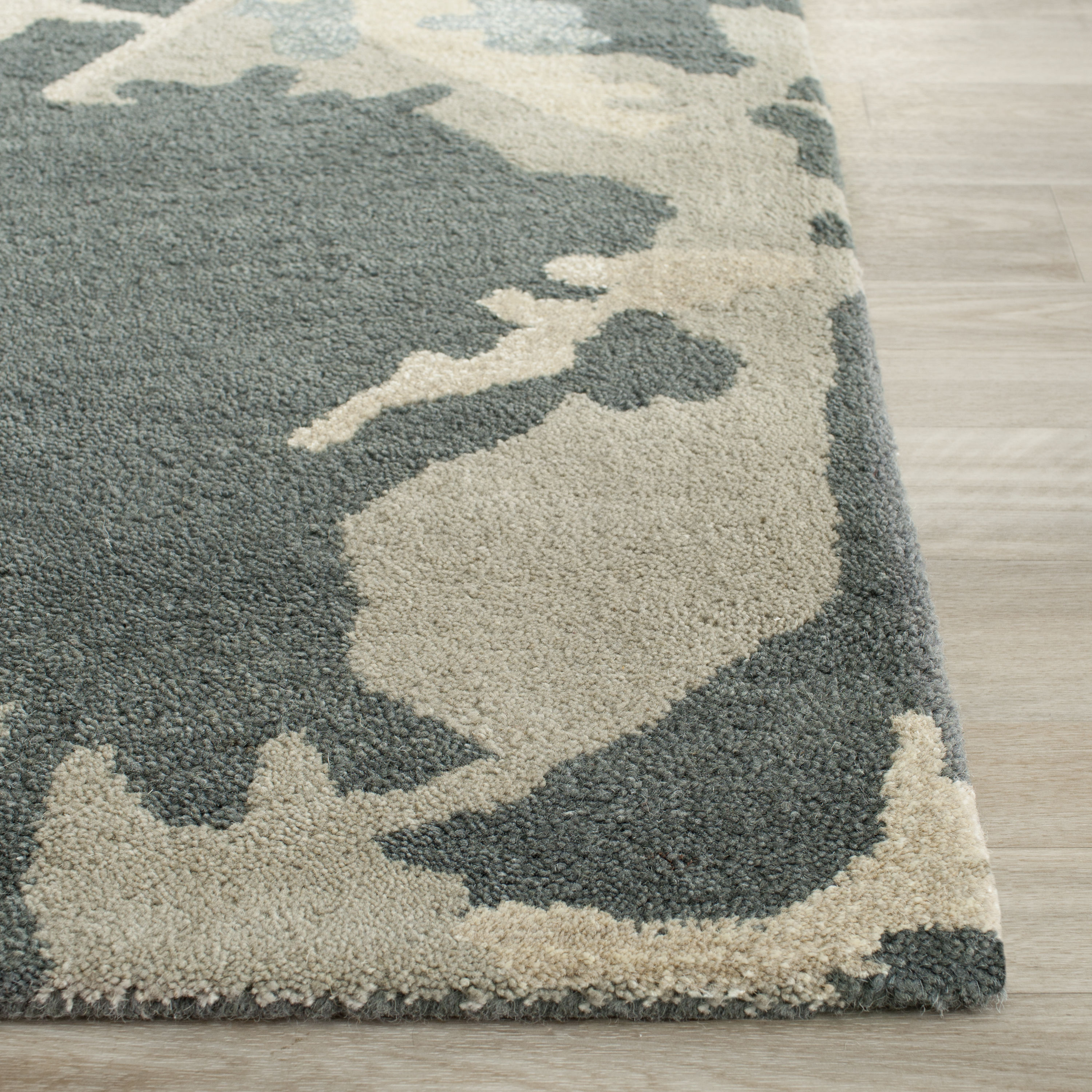 Hand-Tufted Rectangular Steel Blue Wool Area Rug, 5' x 8'