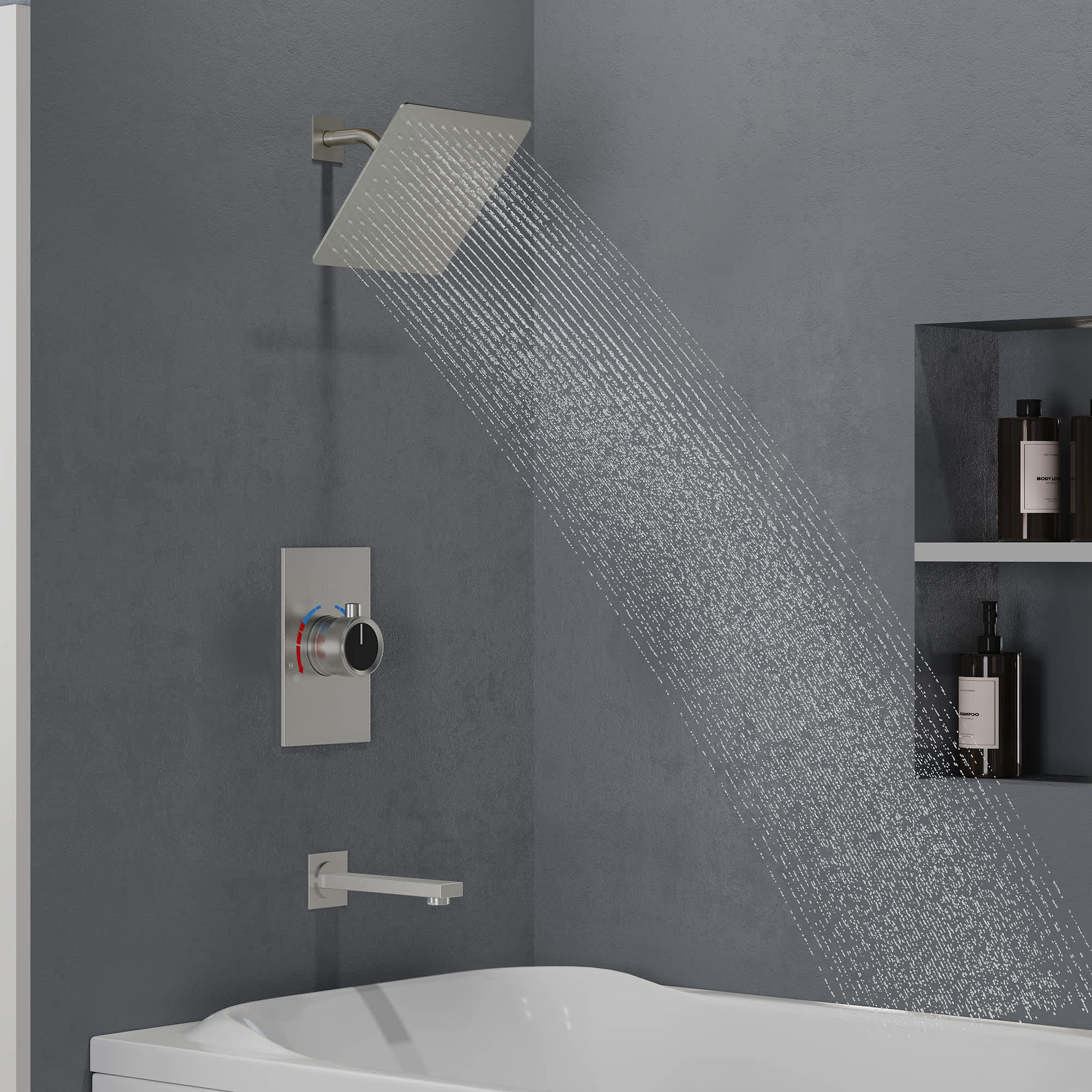 EVERSTEIN SFS-1035-NK8 8 in. Single Handle 2-Spray Wall Mount Tub and Shower Faucet in Brushed Nickel (Valve Included)