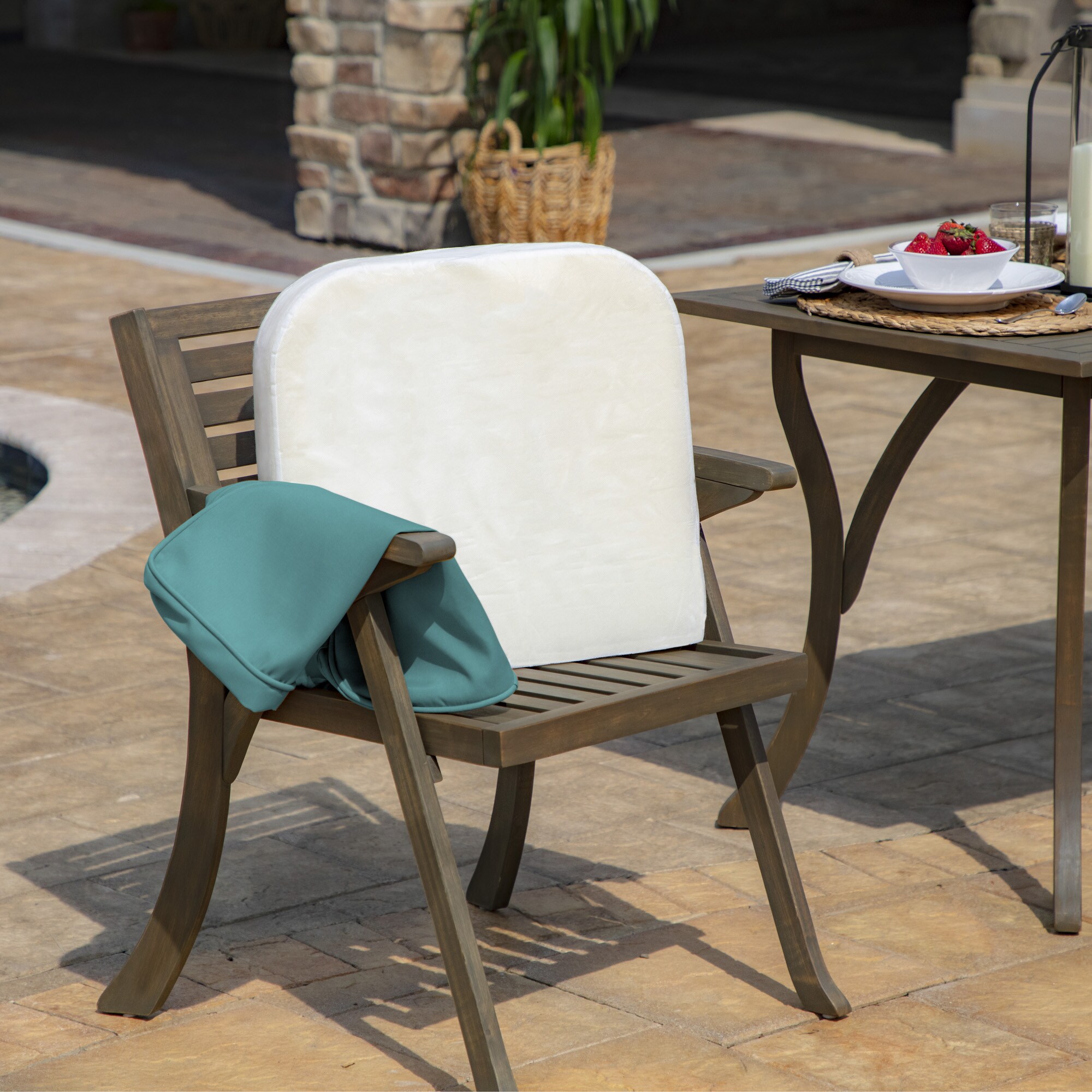 Surf Teal Rounded Back Outdoor Dining Cushion with EverTru Acrylic