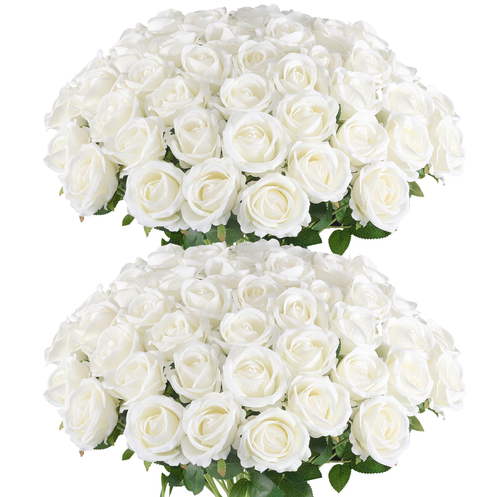 Etokfoks -  50 Pcs Realistic White Velvet Silk Artificial Roses for Wedding Centerpieces and Home...
