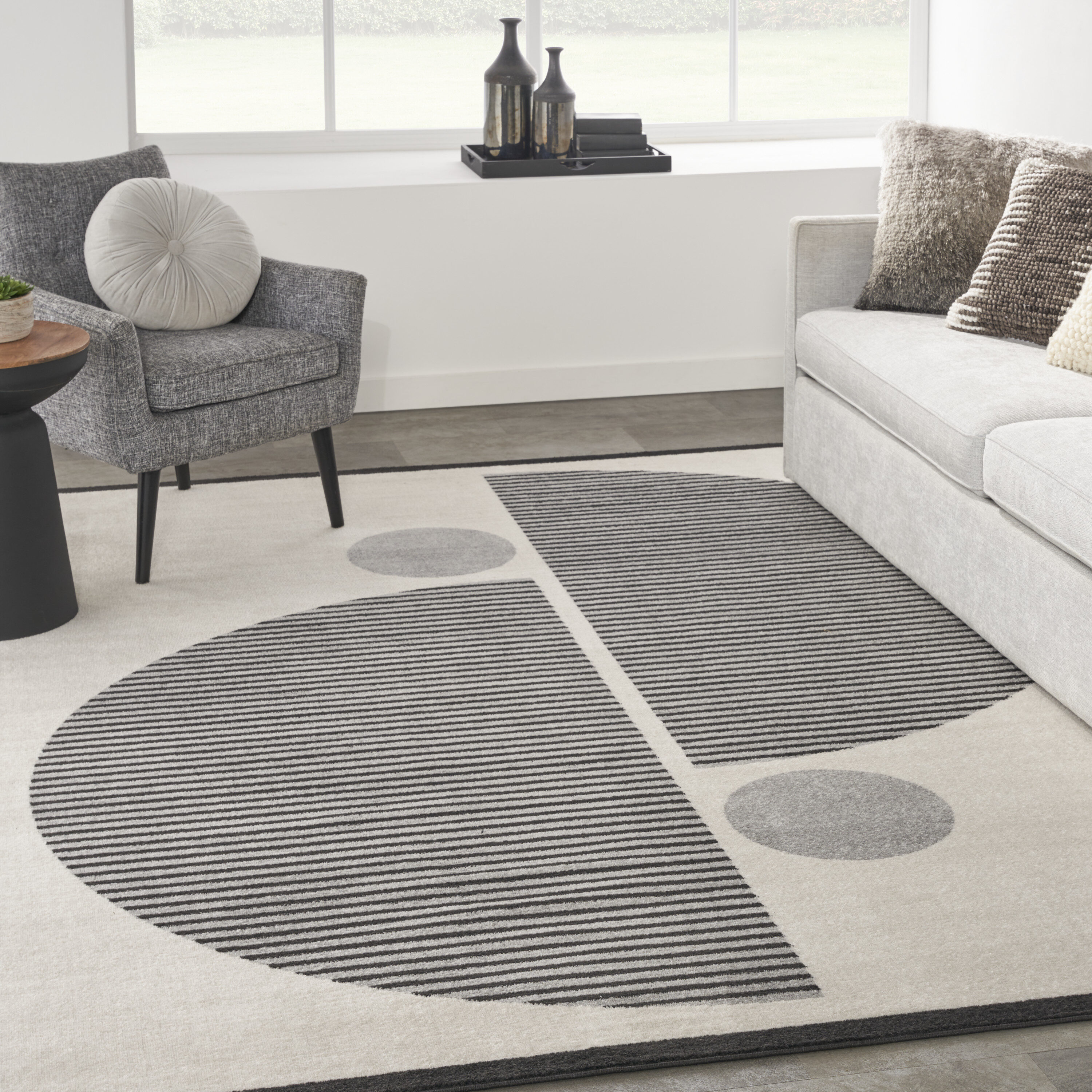 Nourison 099446107190 Modern Passion 8 x 10 (ft) Loomed Polypropylene Ivory/Black Rectangular Indoor Geometric Mid-Century Modern Area rug