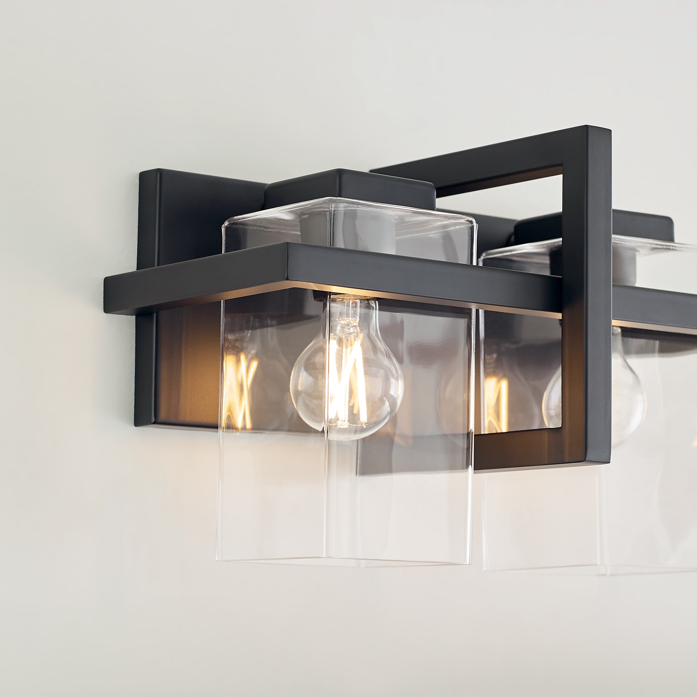 Midnight Black 2-Light Outdoor Vanity with Clear Glass Shades
