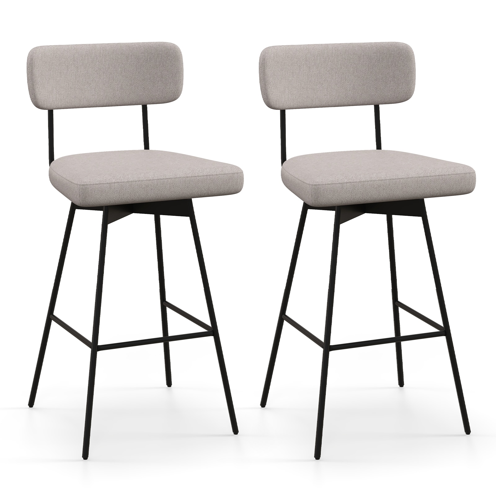 SUGIFT - 29-in Counter Height Upholstered Swivel Bar Stools Set of 2 with Footrest 330-lb Capacit...