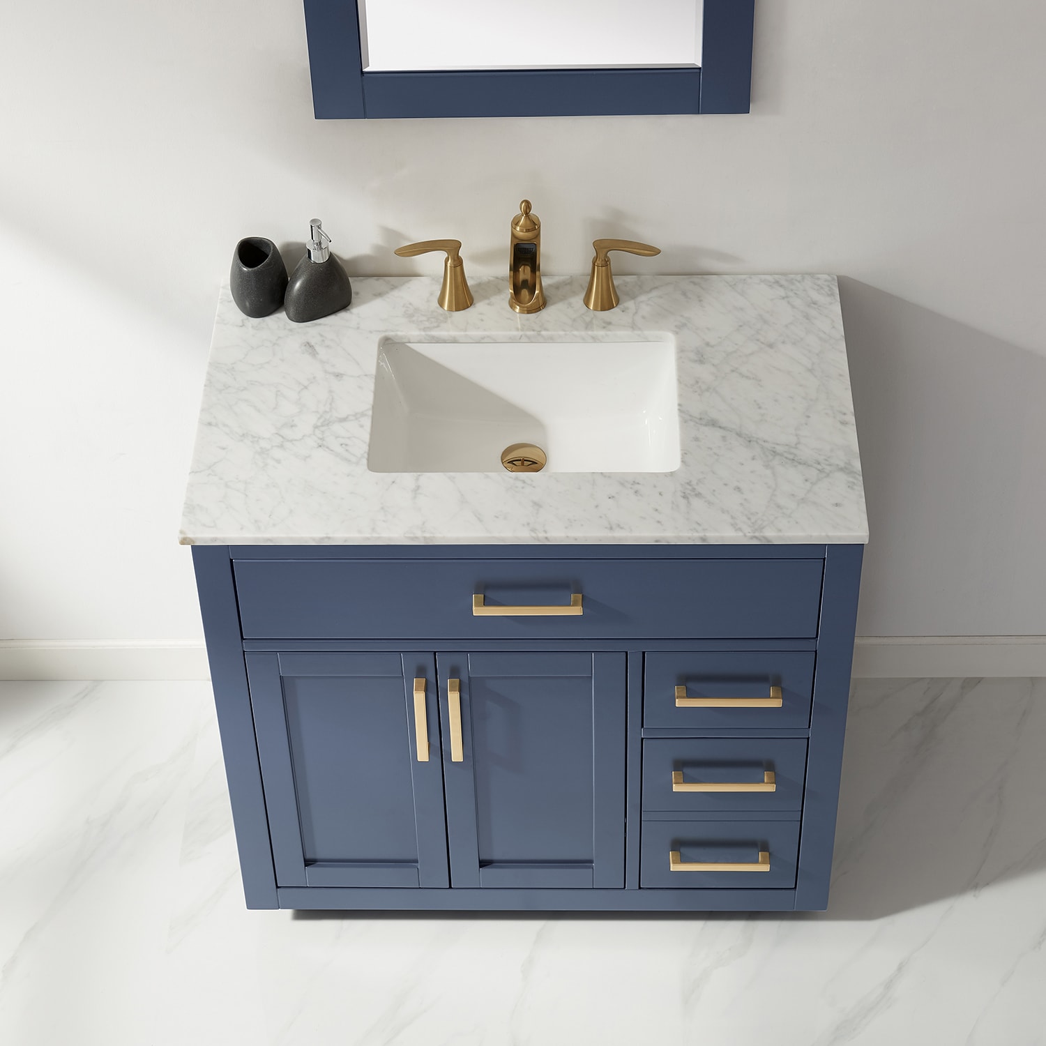 Altair 531036-RB-CA Ivy 36-in Royal Blue Undermount Single sink Bathroom Vanity with Carrara White Marble Top (Mirror Included)