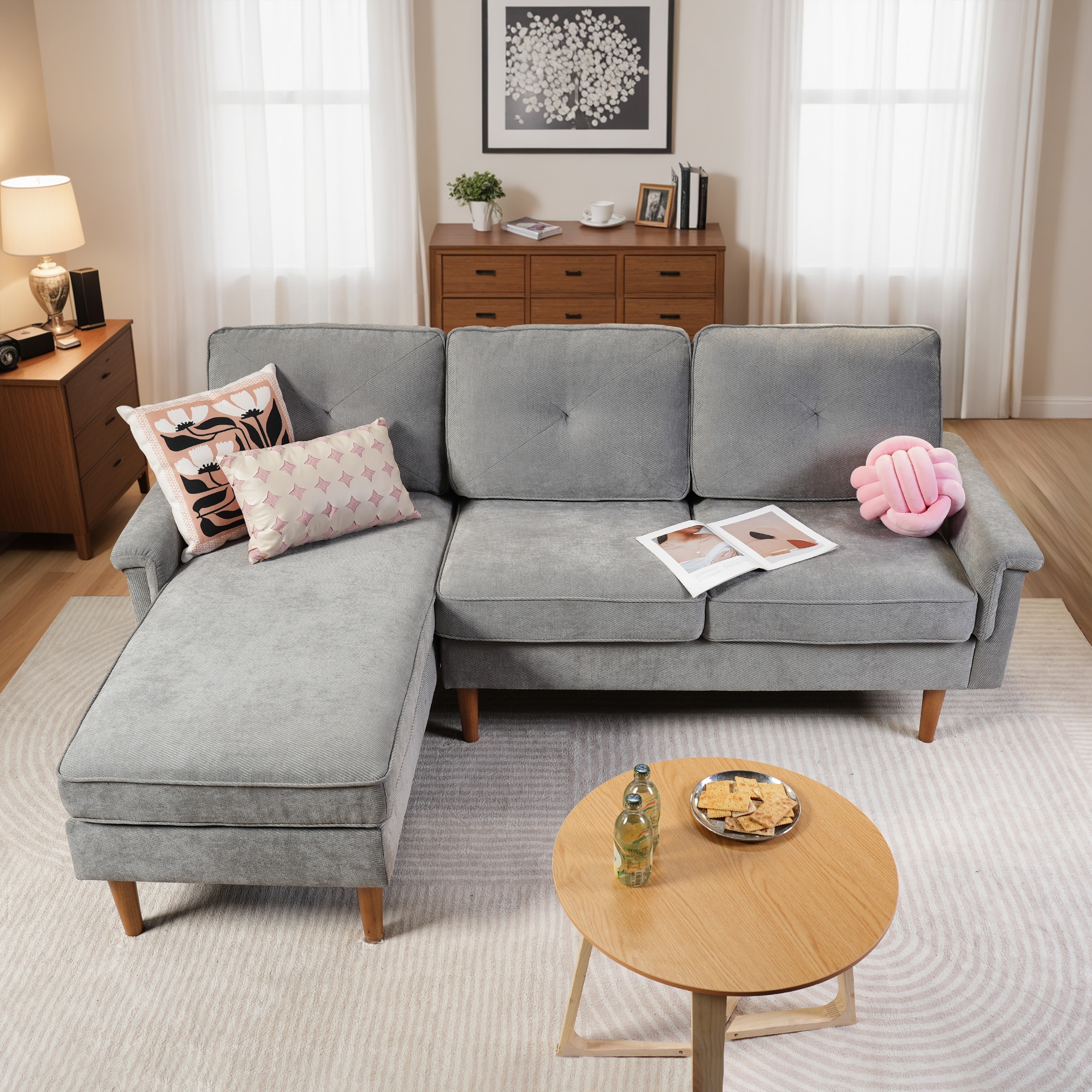 ALTRIGUS 6L-NOPL900-AL 87-in Modern Twill Light Gray-Left Chaise Twill 3 -seater Reclining Sofa