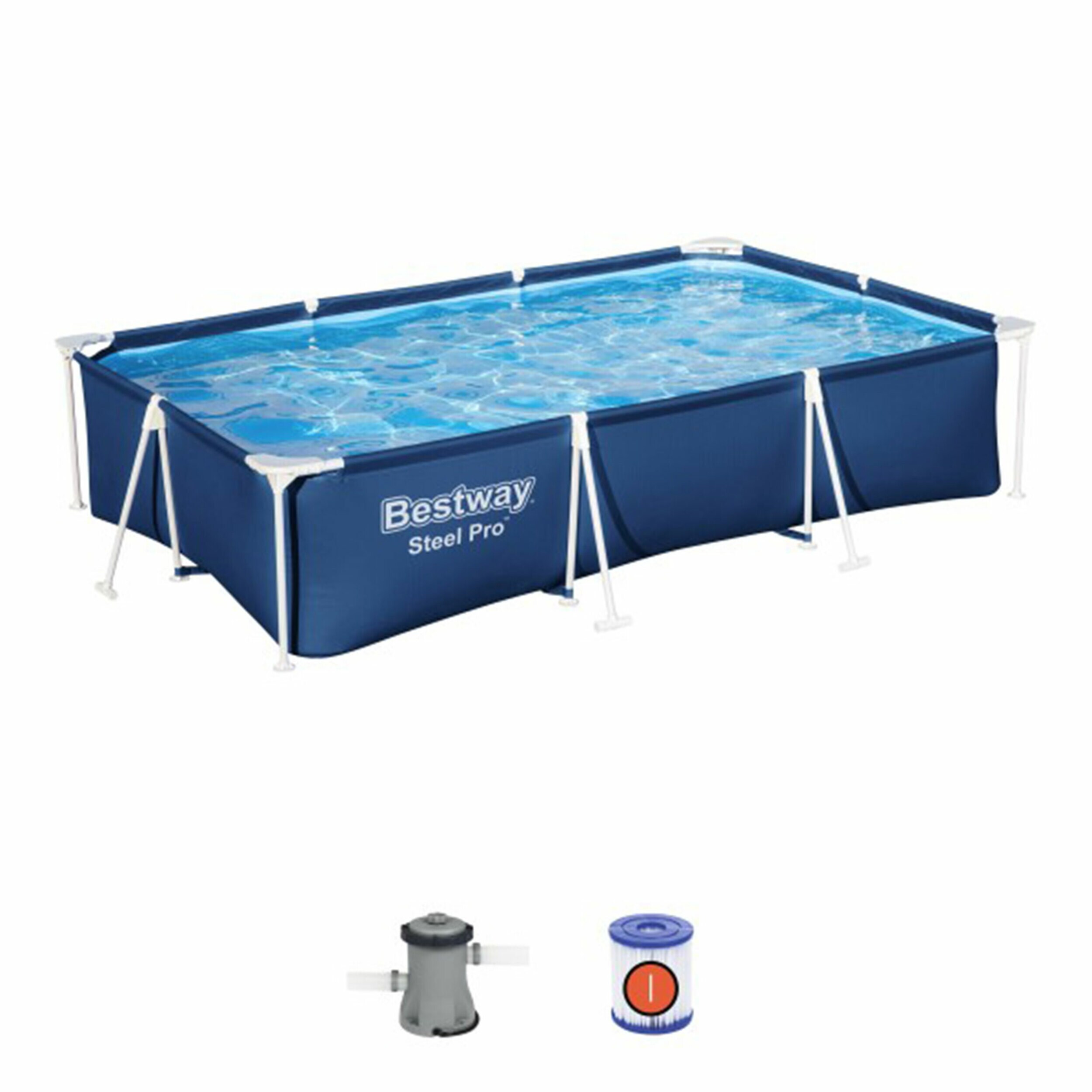 Bestway Steel Pro 9ft Blue Rectangular Above Ground Pool Set with Pump
