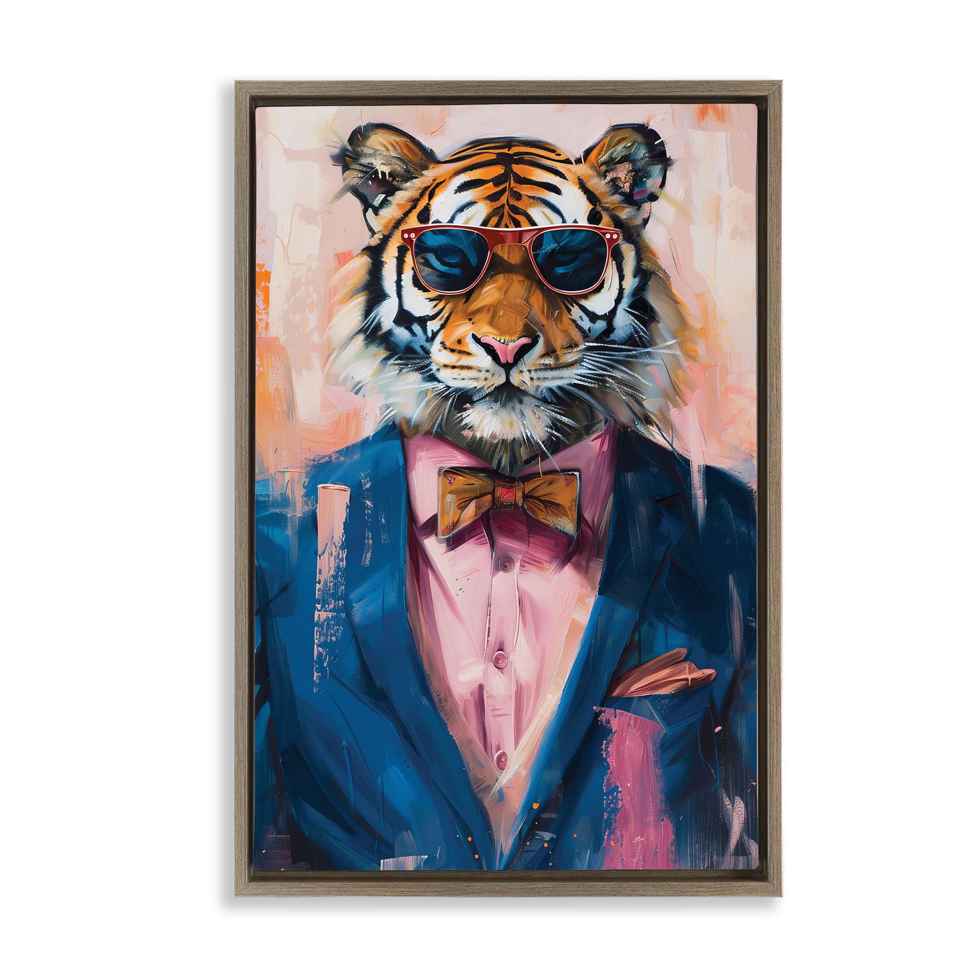 Stupell Industries BT-655-FFE-16X24 Suited Tiger Modern Fashion Brown Framed Floater Canvas Wall Art By LSR Design Studio 17 x 25